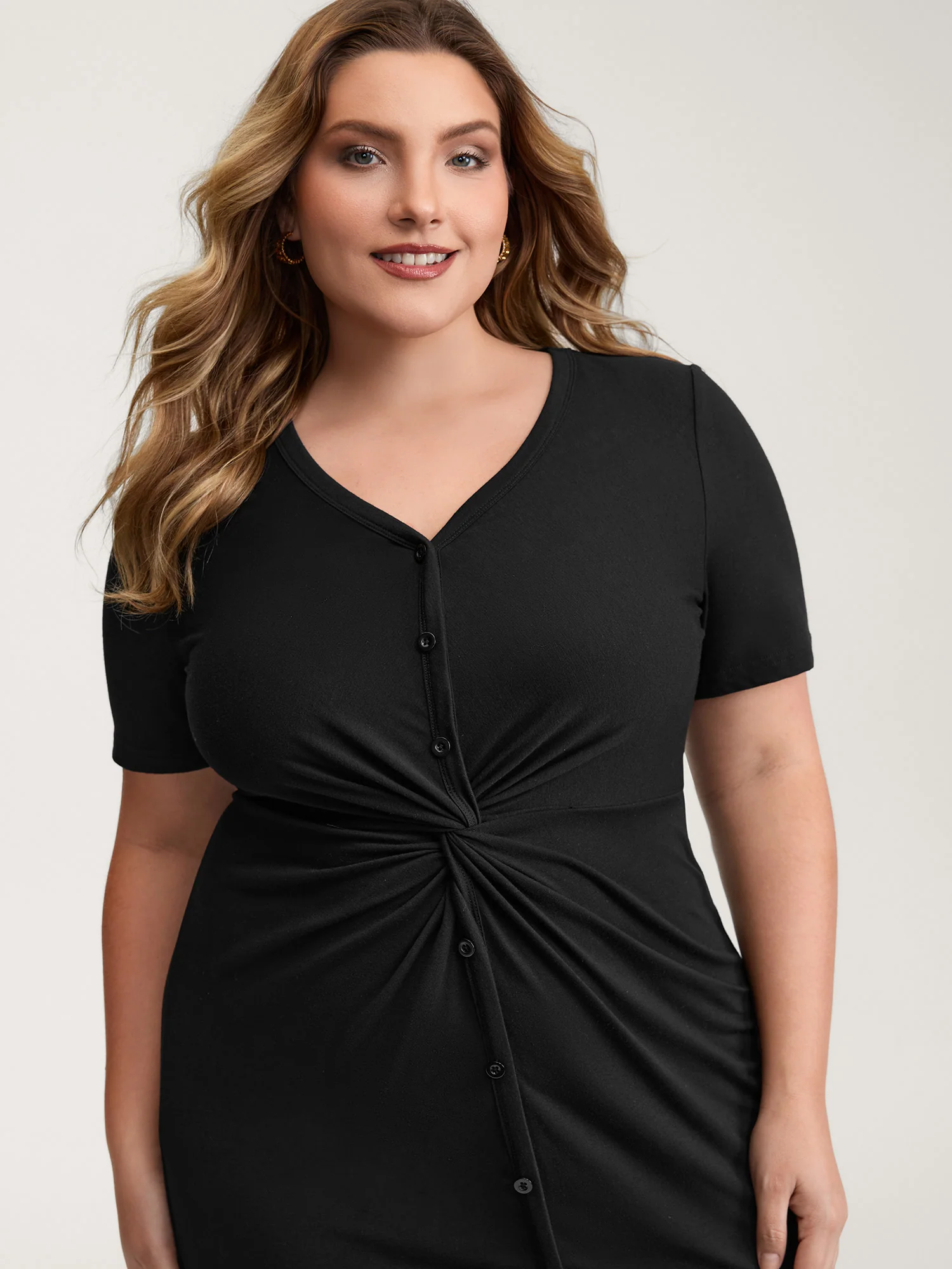 Twist Front Button Slit Midi Dress - Image 2