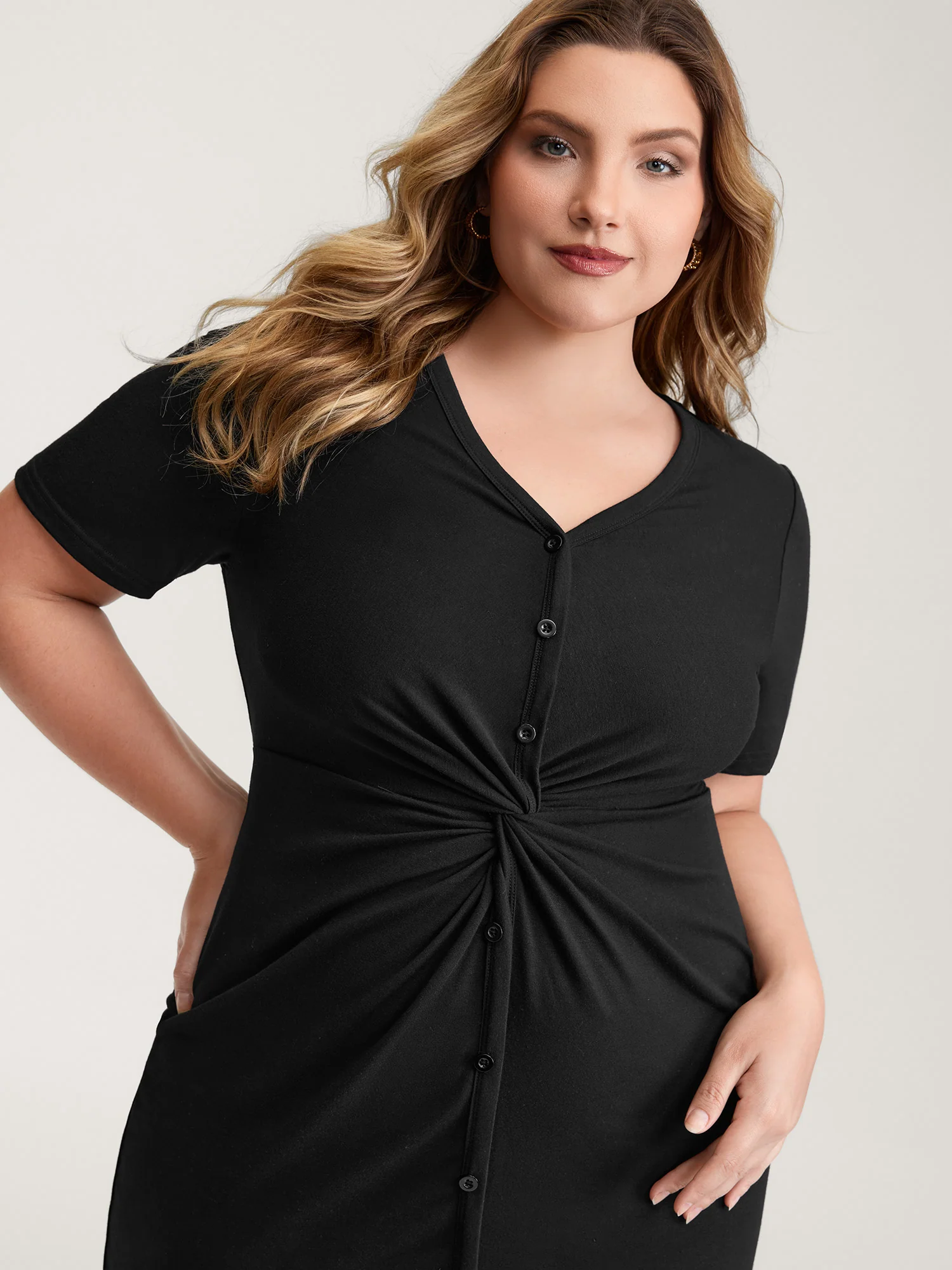 Twist Front Button Slit Midi Dress - Image 3