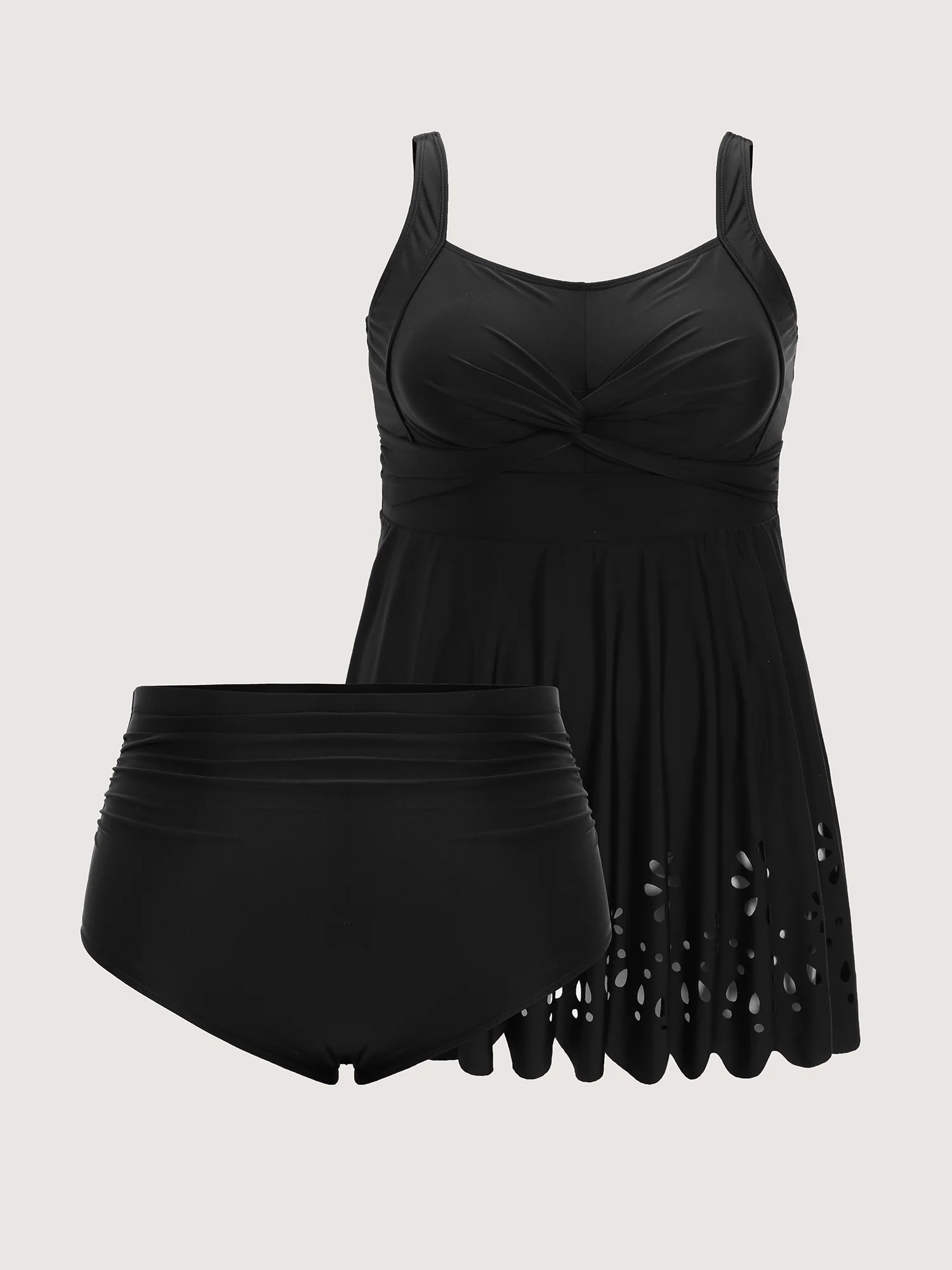 Twist Front Eyelet Trim Hem Swim Dress - Image 6