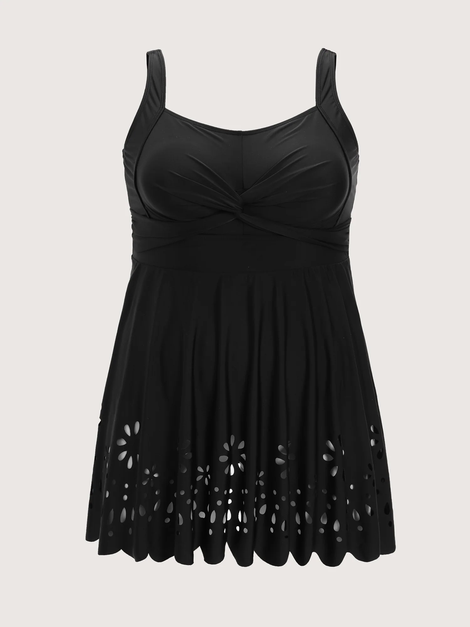 Twist Front Eyelet Trim Hem Swim Dress - Image 7