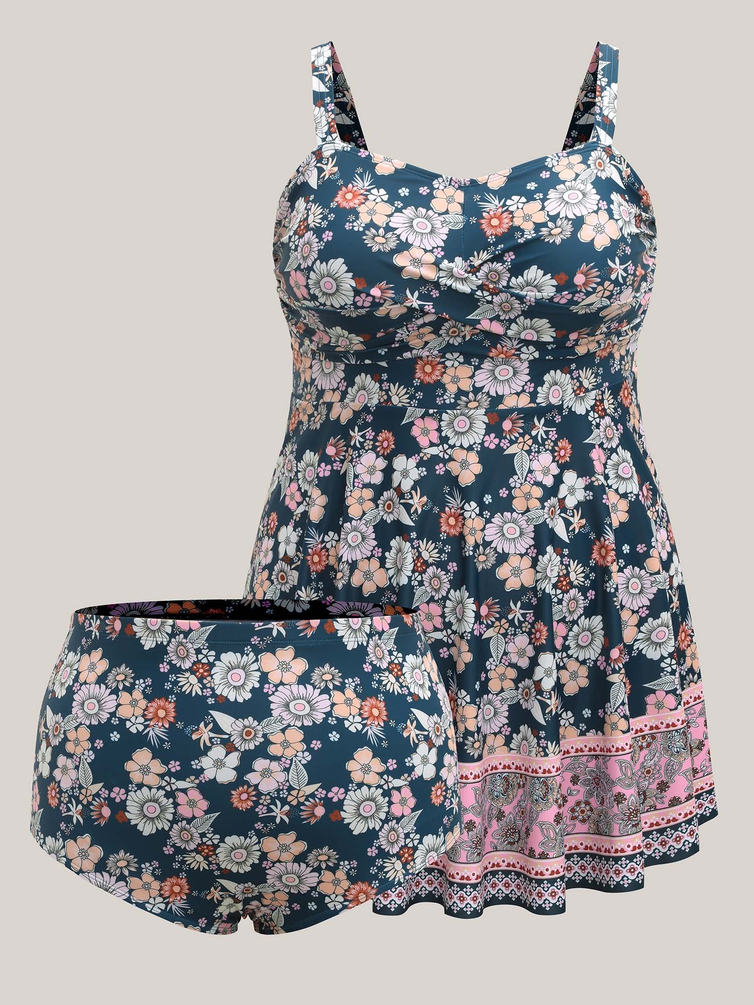 Twist Front Floral Print Swim Dress - Image 5