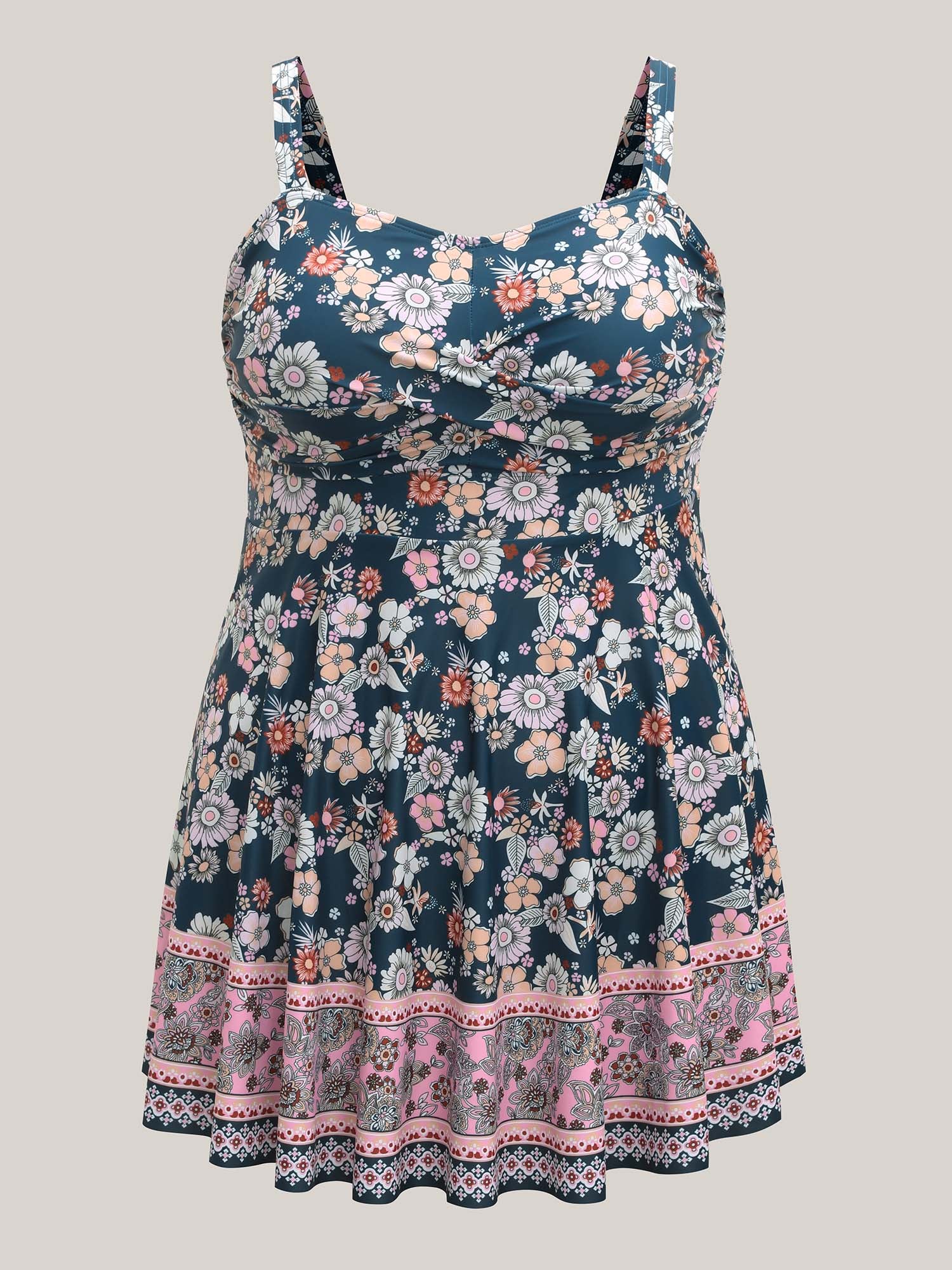 Twist Front Floral Print Swim Dress - Image 6