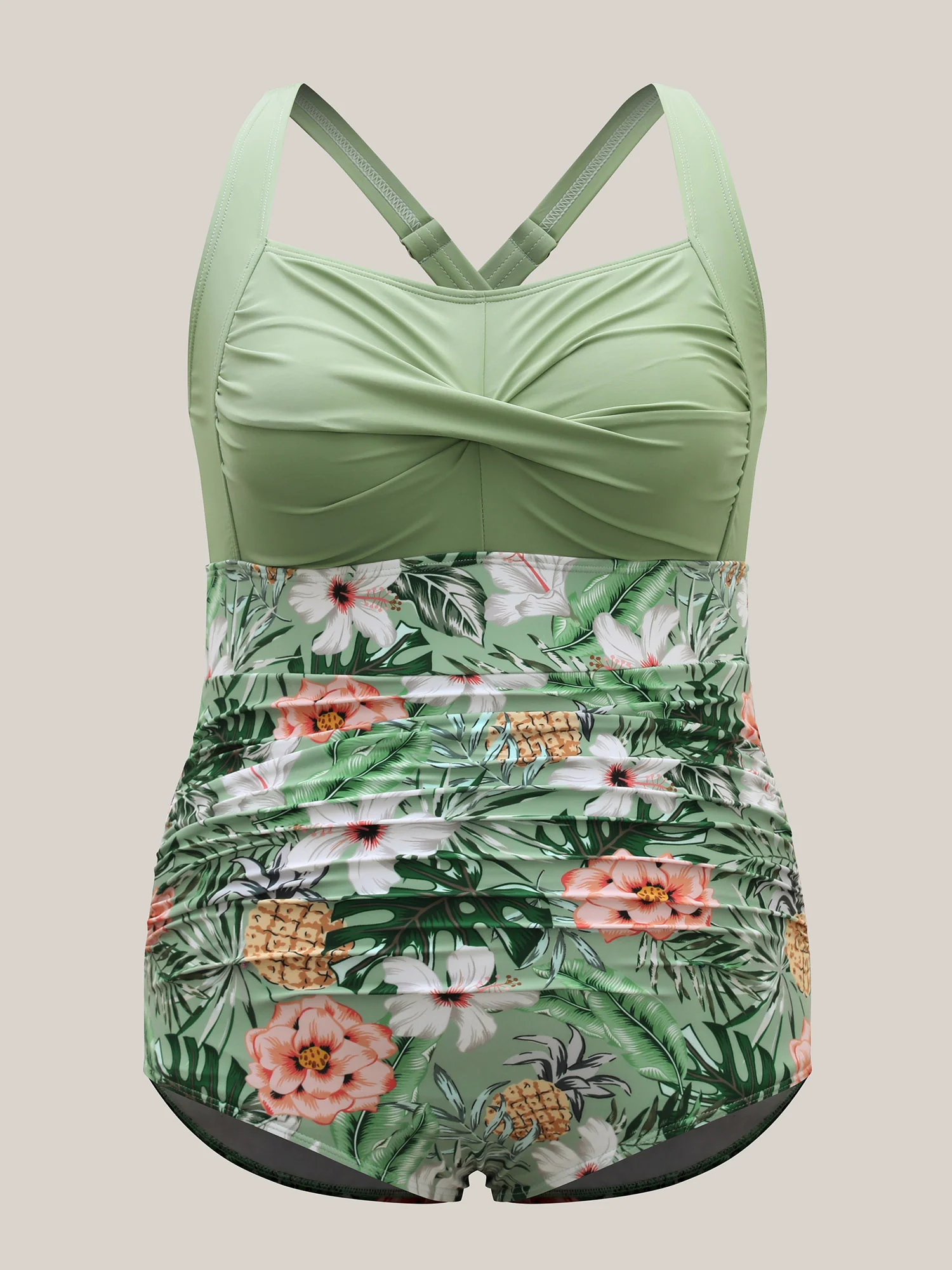 Twist-Front Floral Spliced One-Piece Swimsuit - Image 7