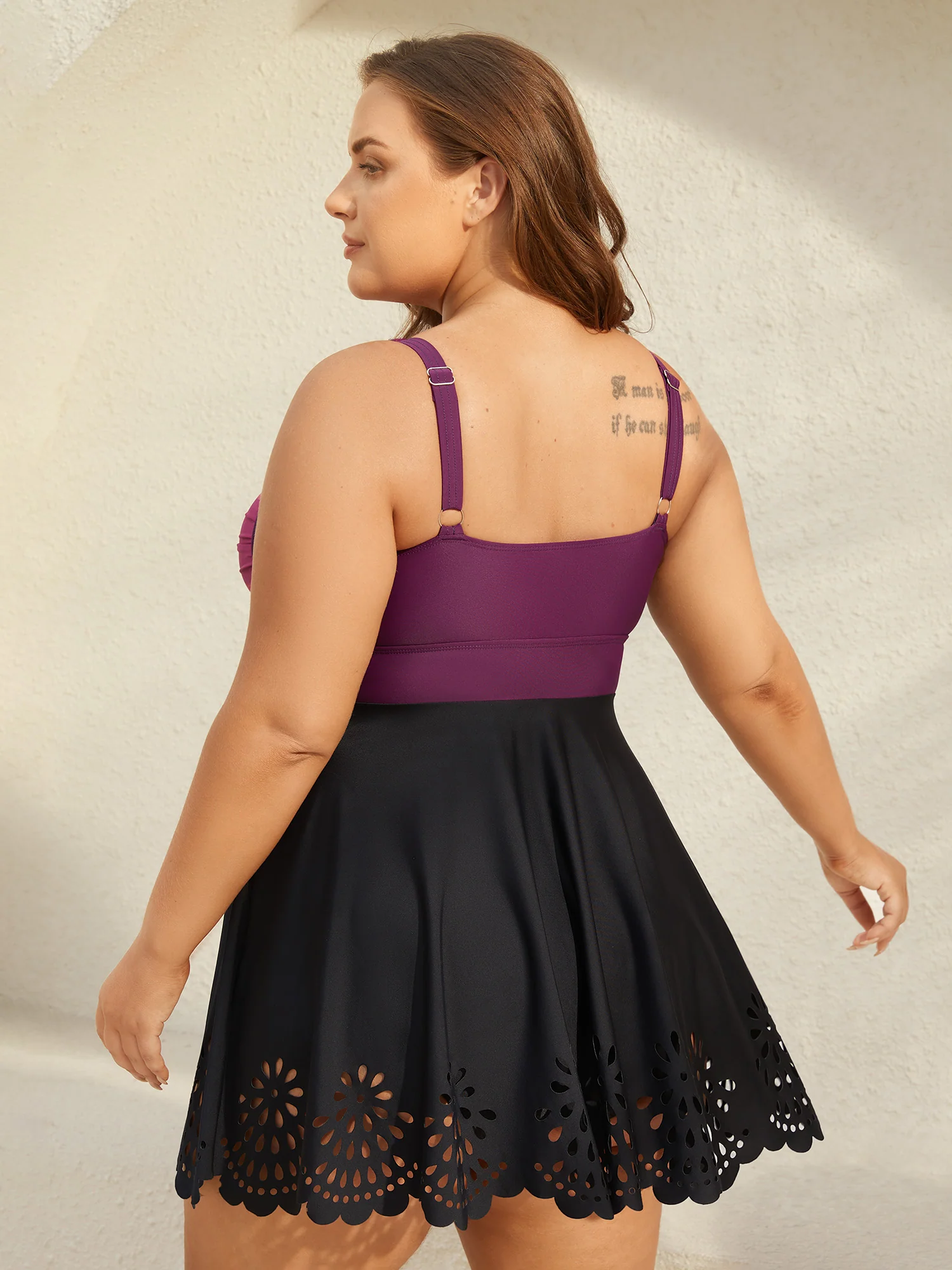 Twist Front Laser Cut Swim Dress - Image 2