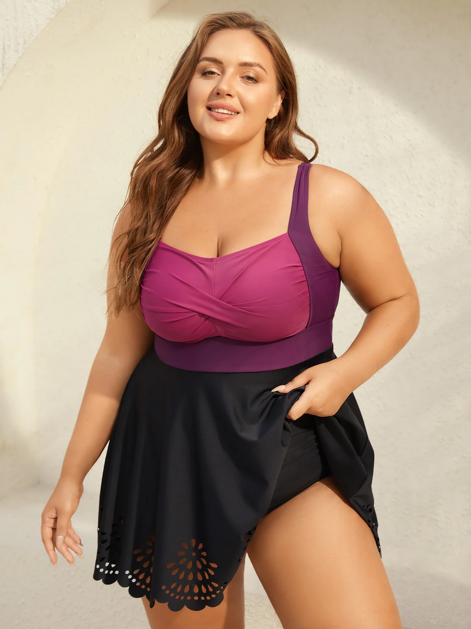 Twist Front Laser Cut Swim Dress - Image 3