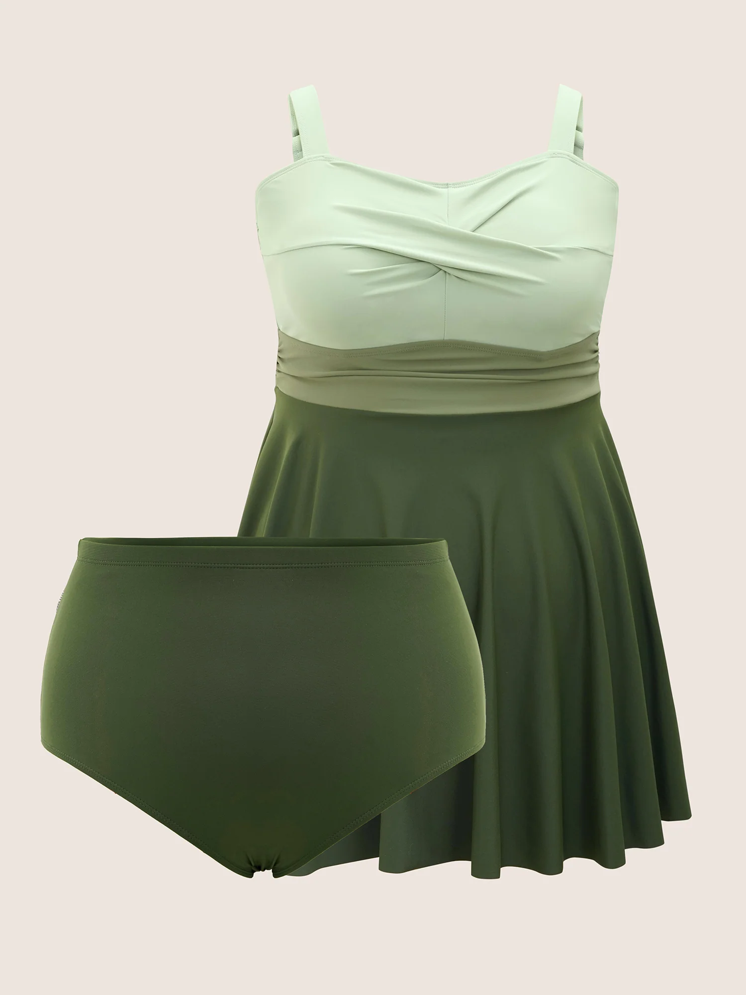 Twist Front Patchwork Adjustable Straps Swim Dress - Image 7