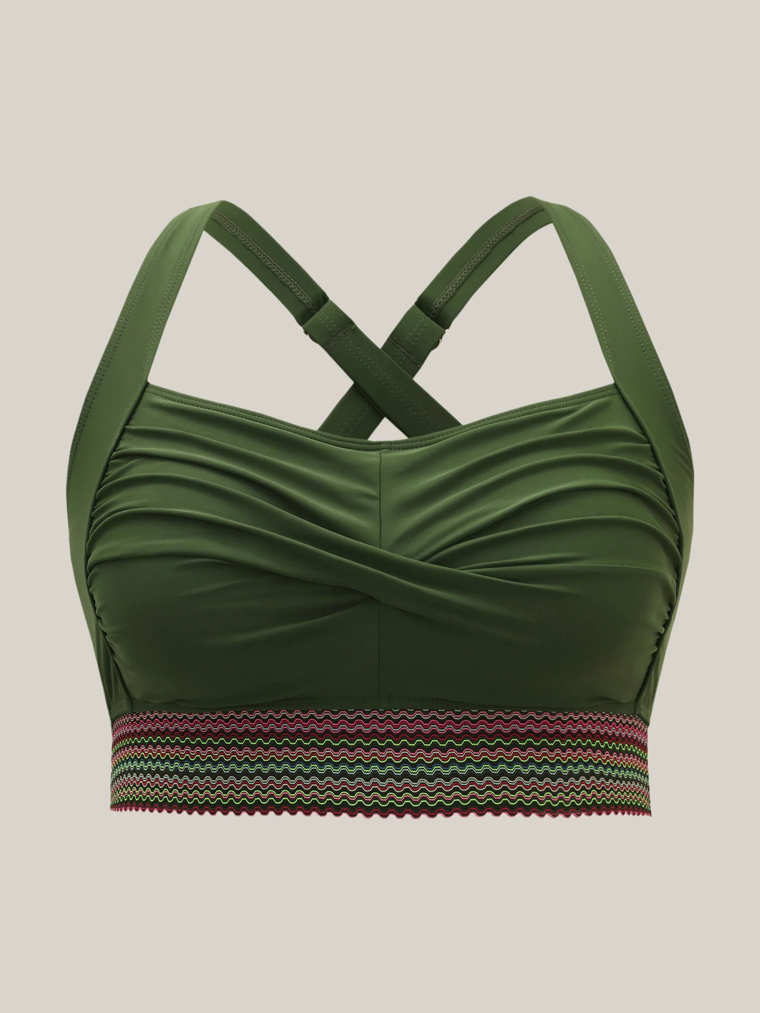 Twist Front Patchwork Woven Ribbon Bikini Top - Image 19