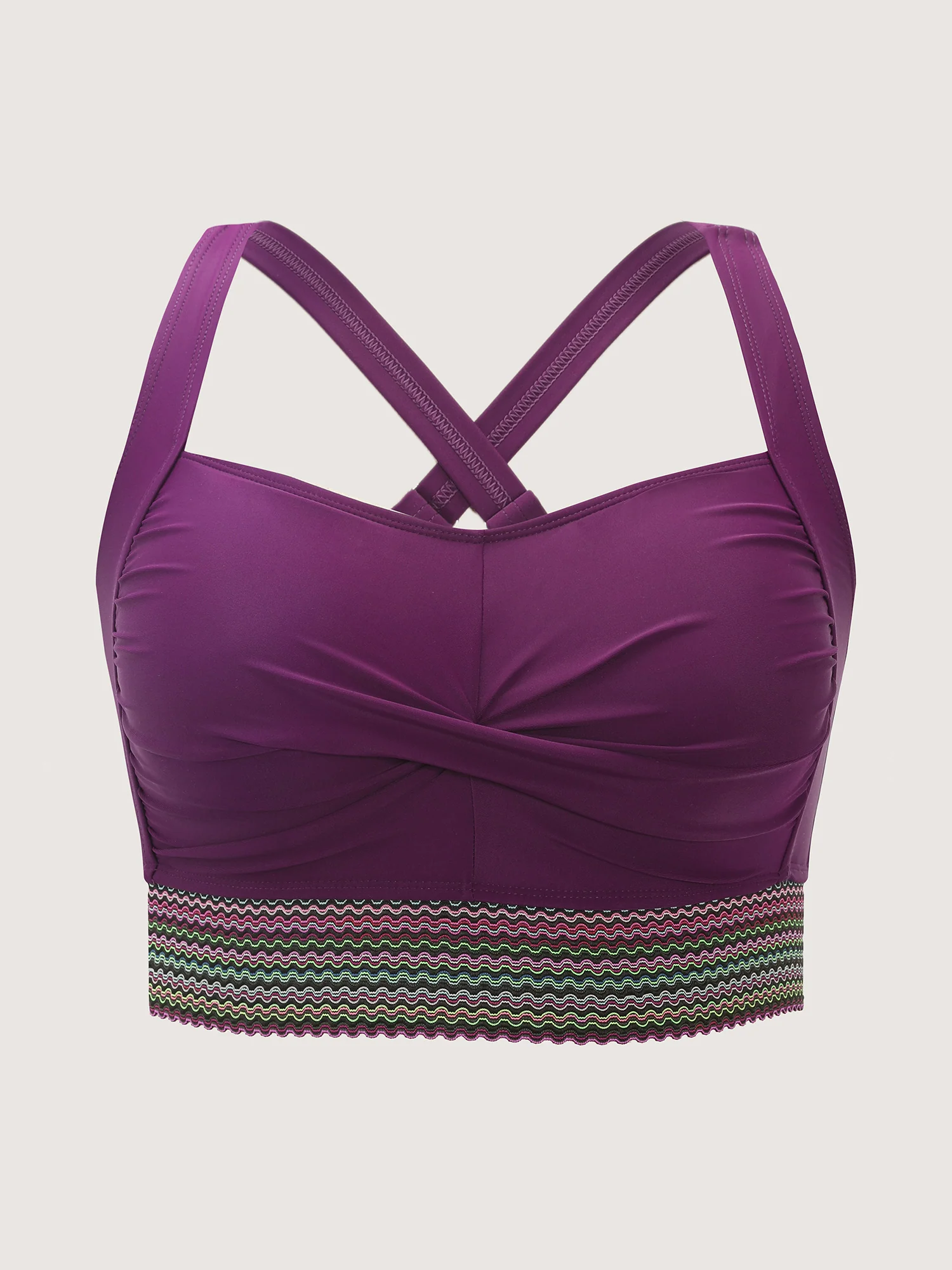 Twist Front Patchwork Woven Ribbon Bikini Top - Image 7