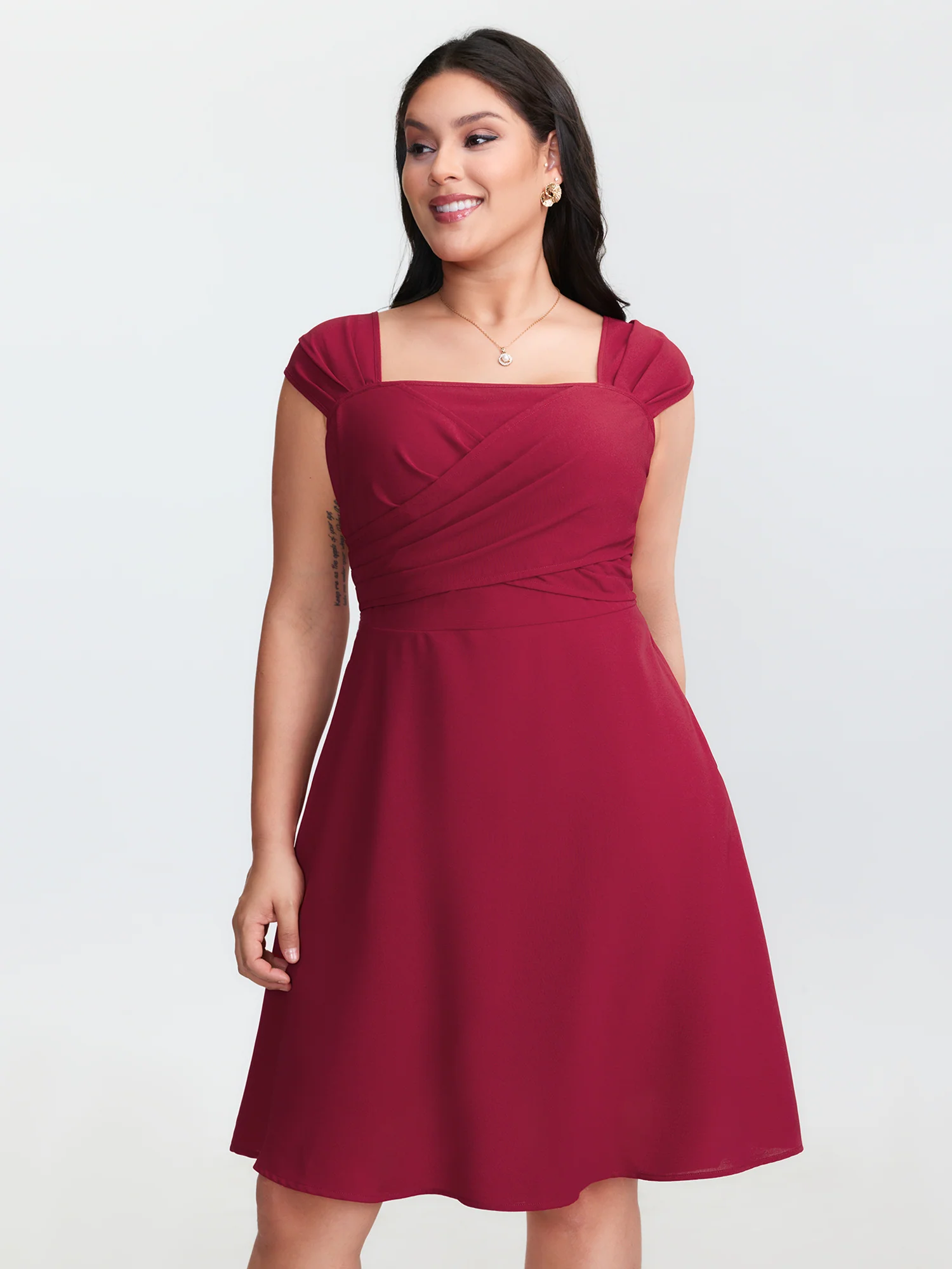 Twist-Front Pleated Pockets Mini Dress