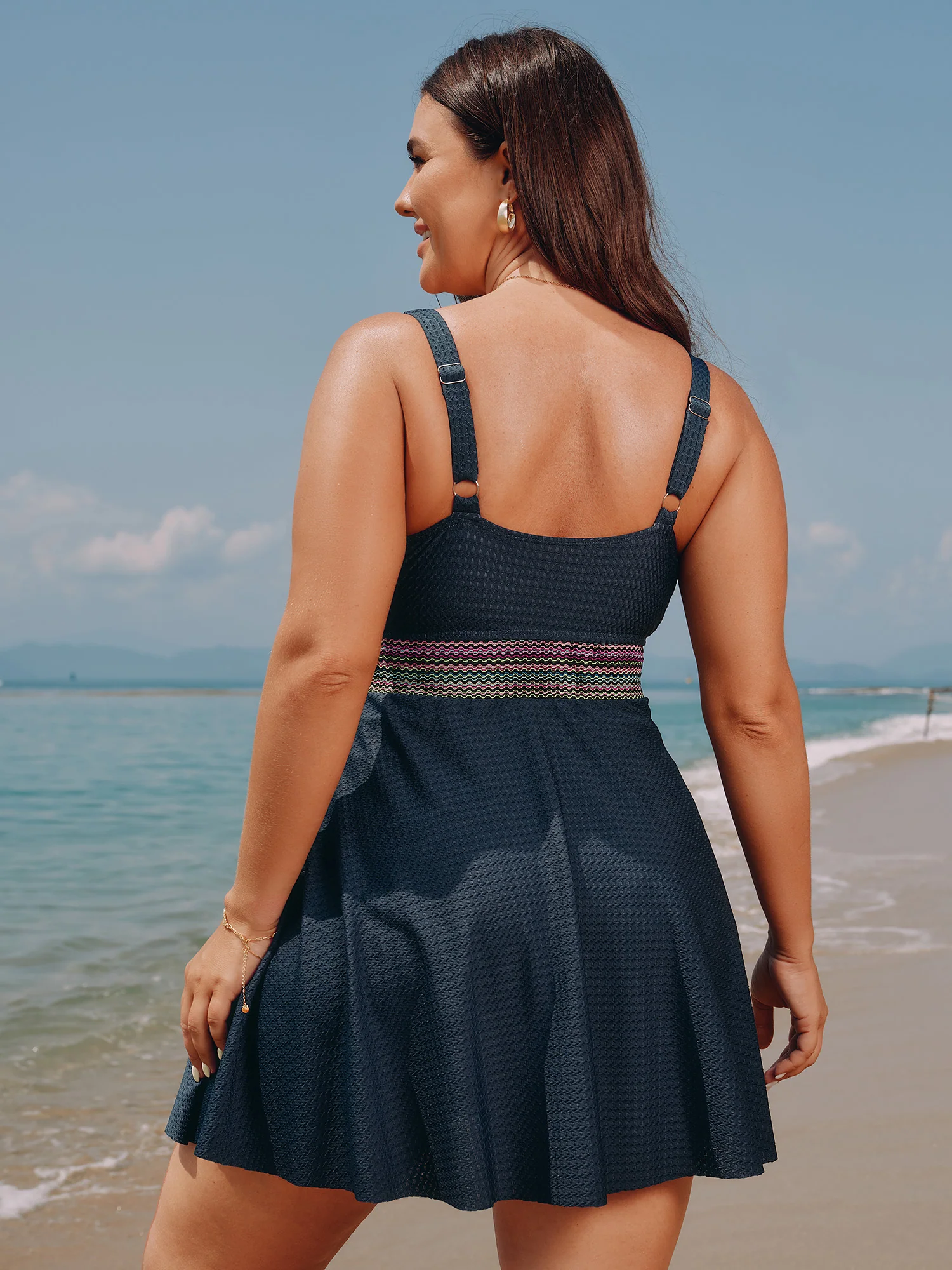 Twist Front Pockets Contrast Swim Dress - Image 5