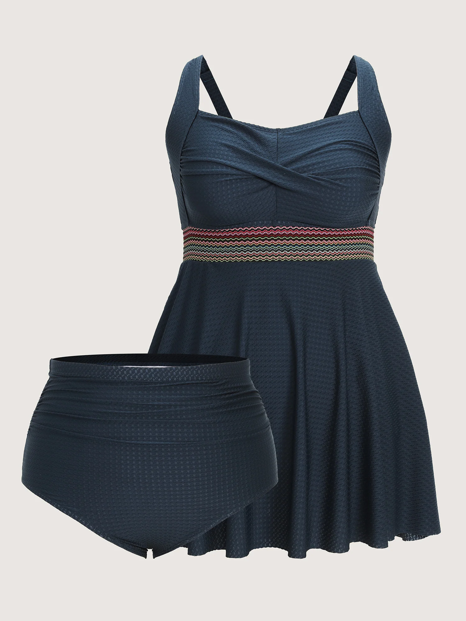 Twist Front Pockets Contrast Swim Dress - Image 6
