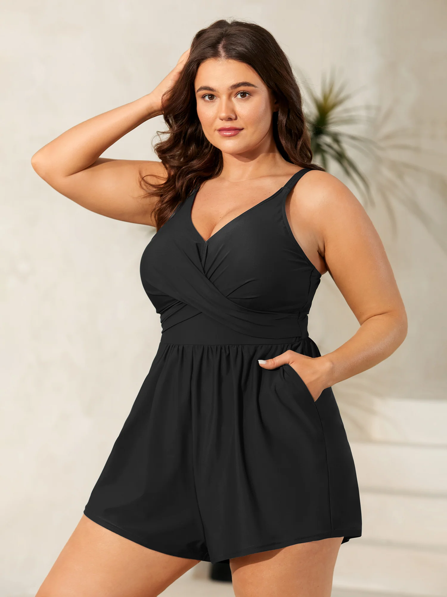 Twist Front Pockets Swim Romper - Image 8