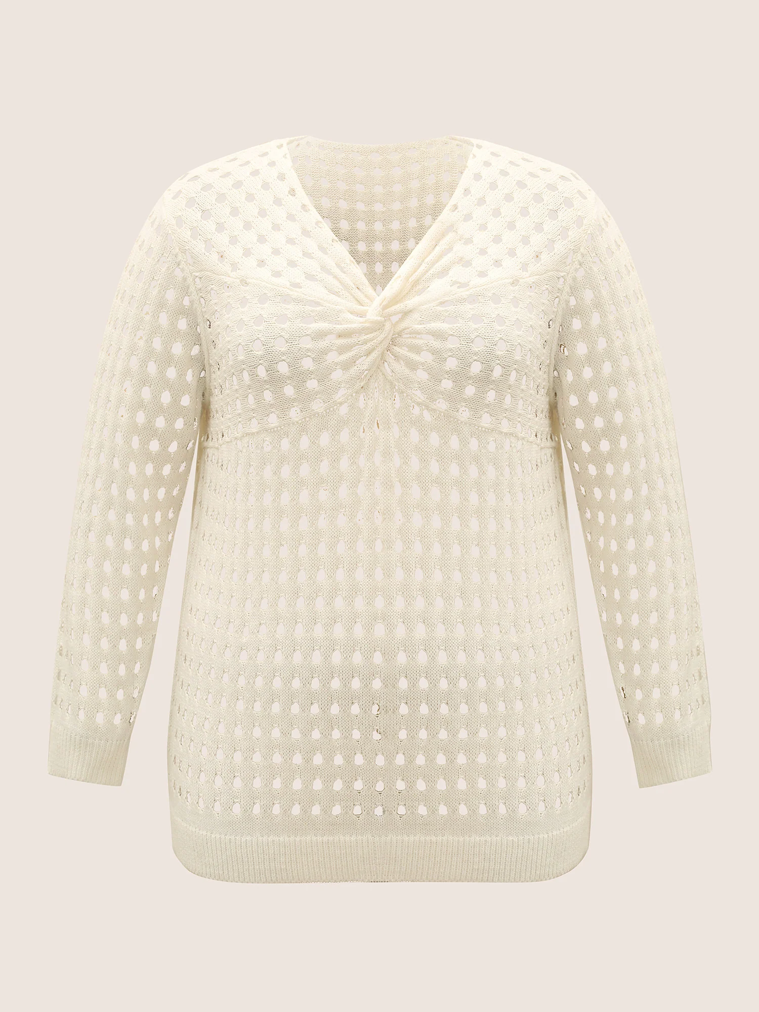 Twist Front Pointelle Knit Split Hem Pullover - Image 7