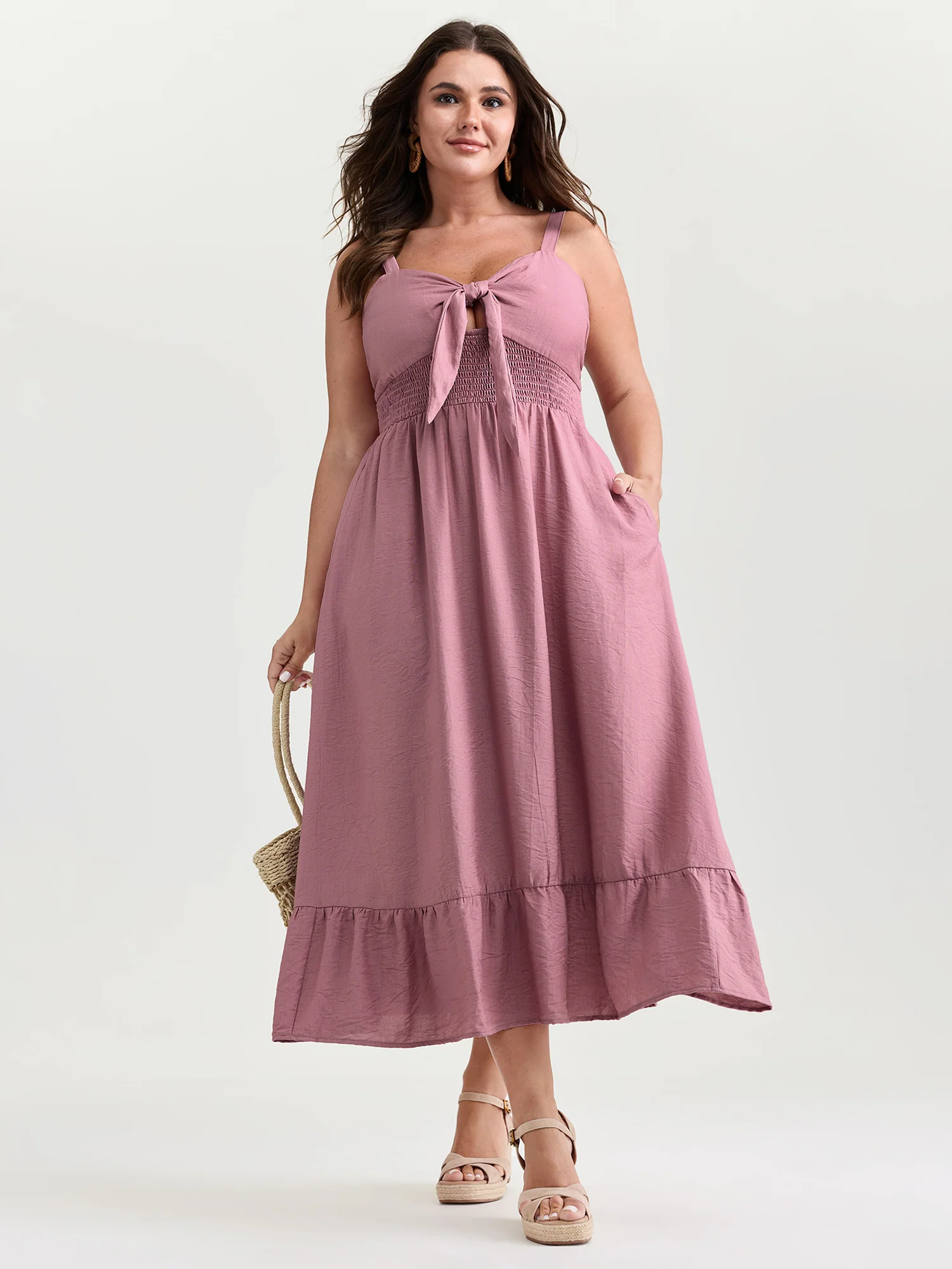 Twist-Front Shirred Back Ruffled Hem Midi Dress - Image 3