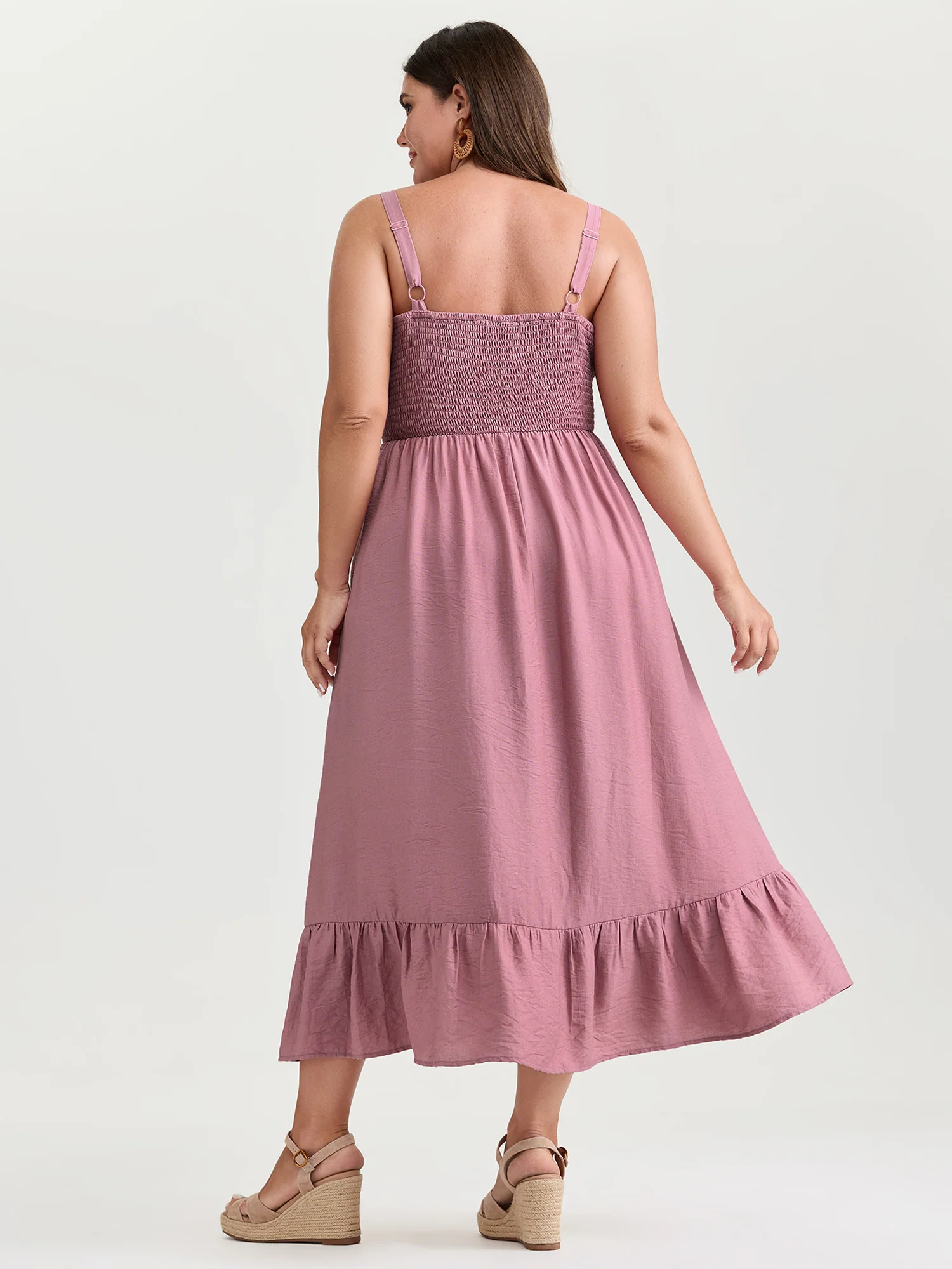 Twist-Front Shirred Back Ruffled Hem Midi Dress - Image 4