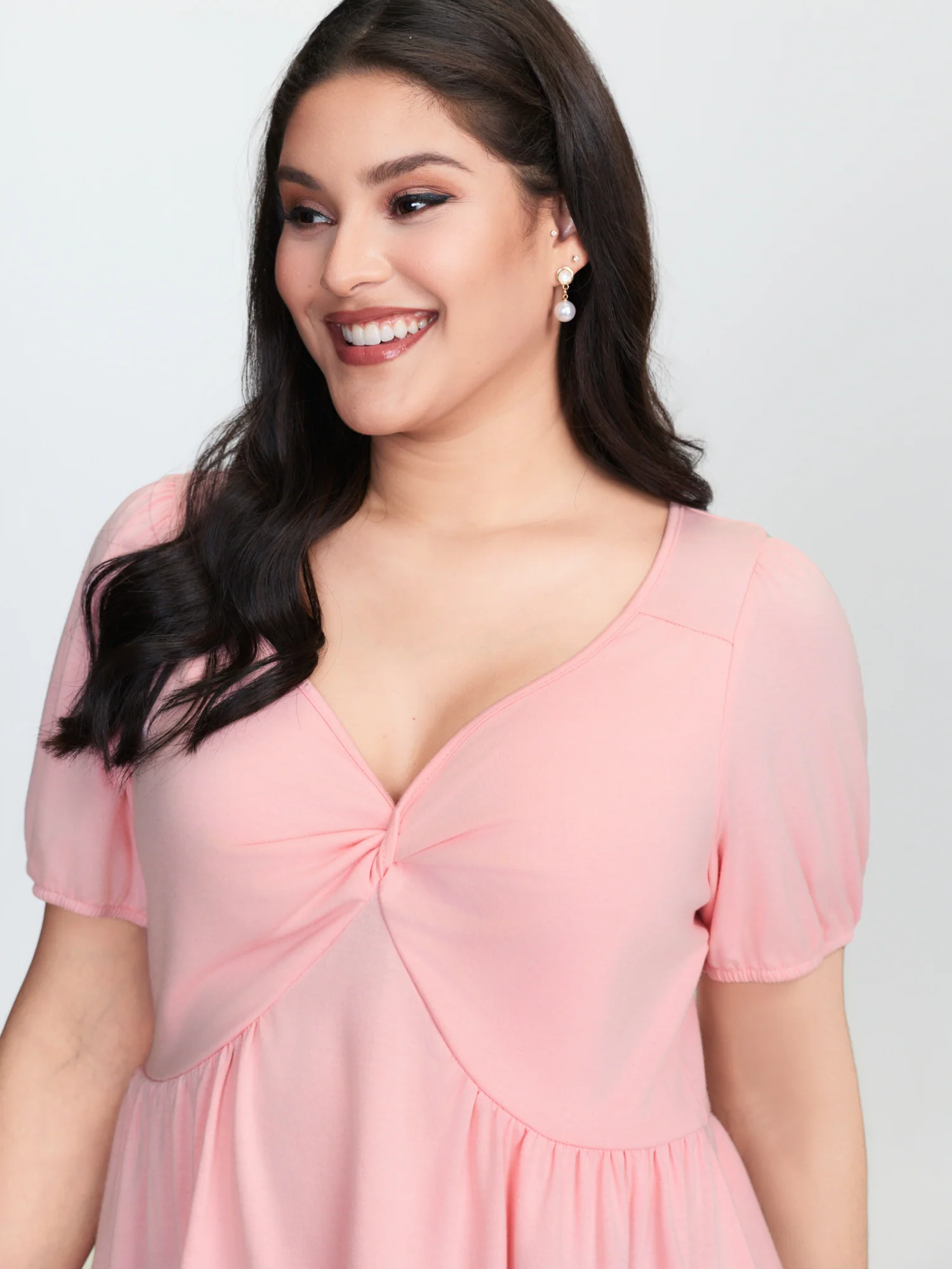 Twist Front Stretchy Waist Flared Blouse - Image 2
