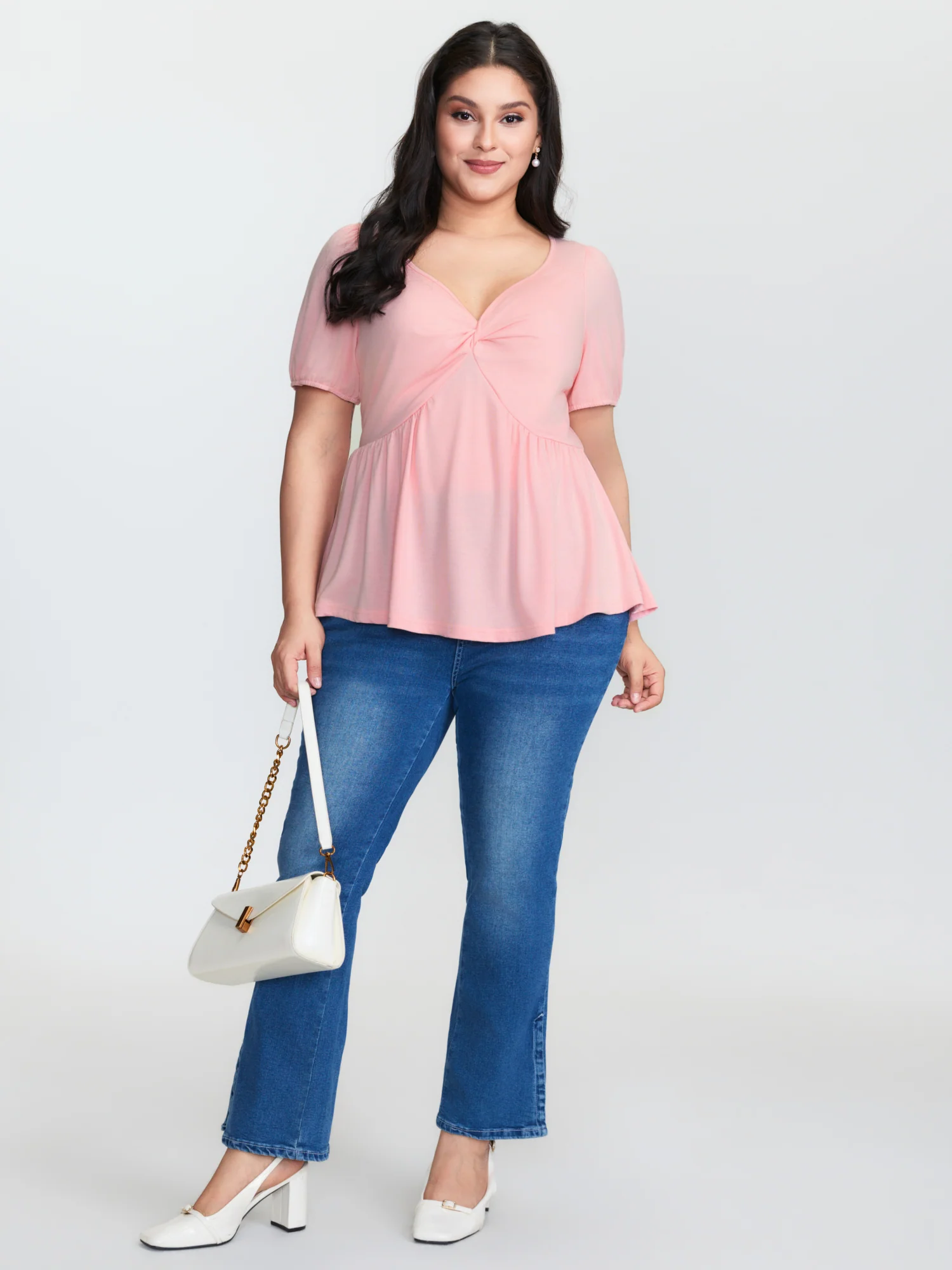 Twist Front Stretchy Waist Flared Blouse - Image 3