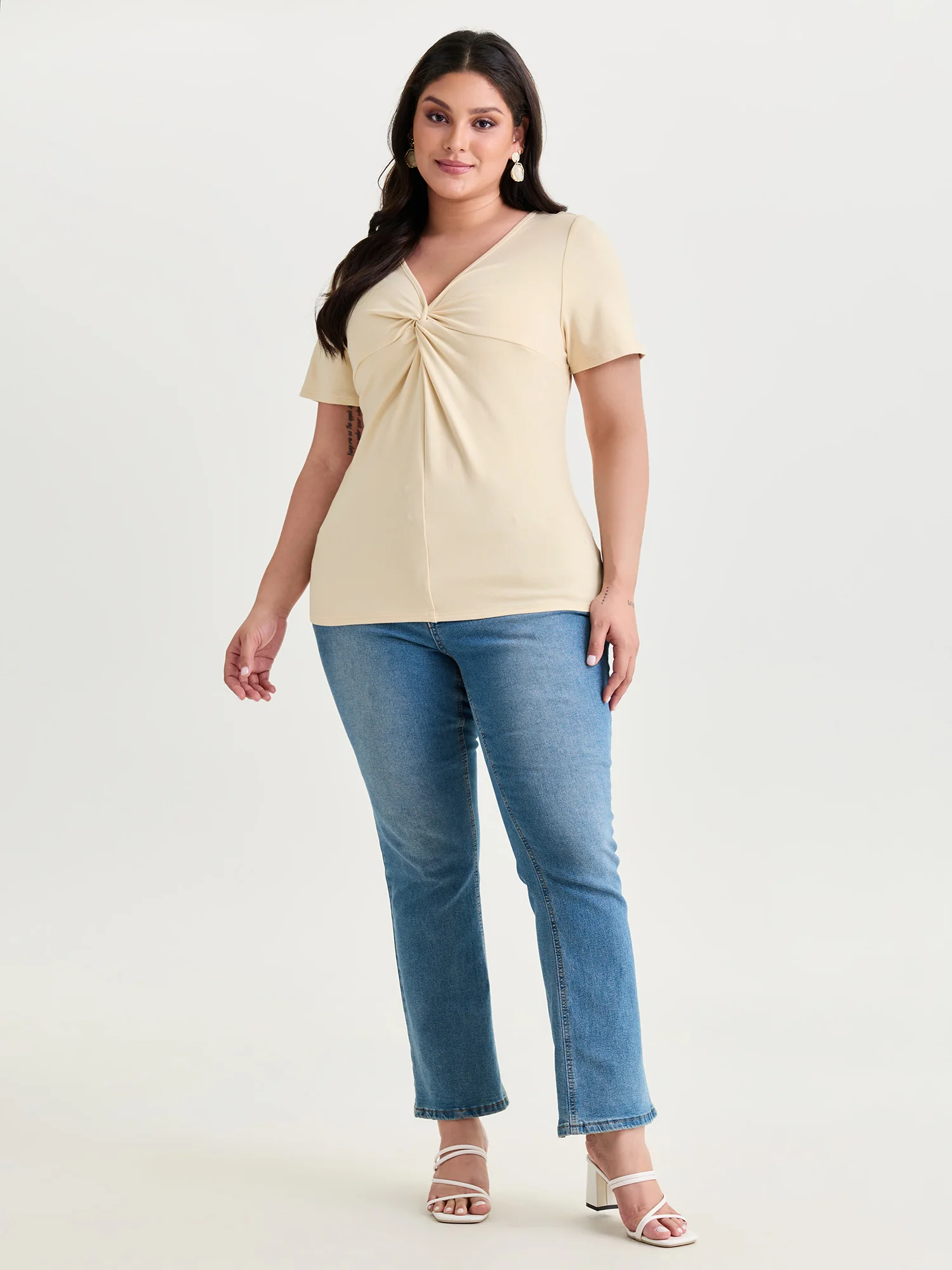 Twist Front V-Neck Fitted Solid Top - Image 3