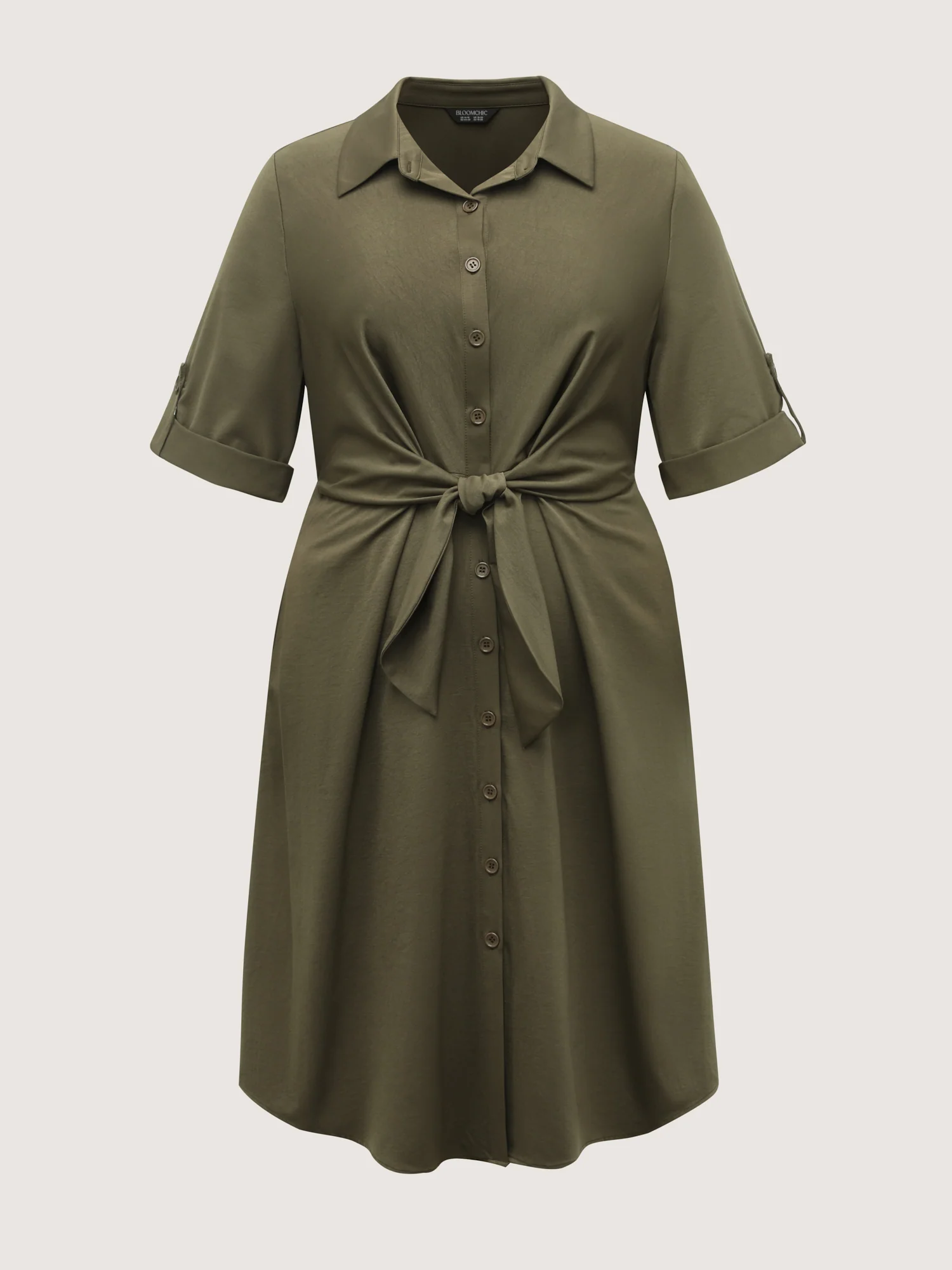 Twist Knot Waist Button Midi Dress - Image 7