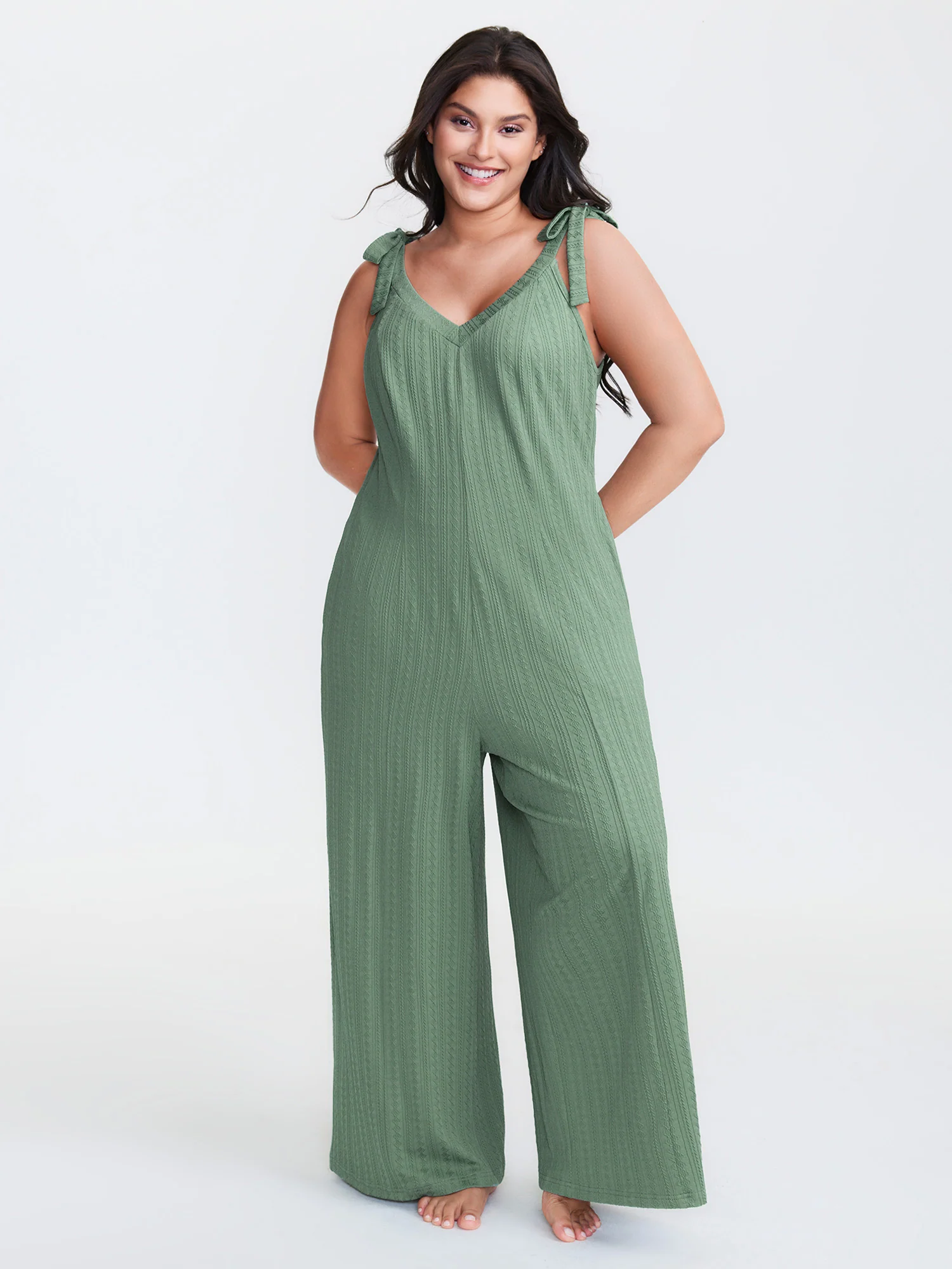 Twist Textured Shoulder Tie Lounge Jumpsuit - Image 3