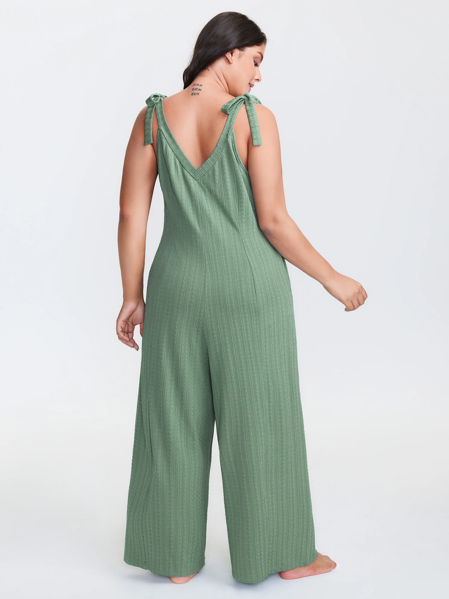 Twist Textured Shoulder Tie Lounge Jumpsuit - Image 4