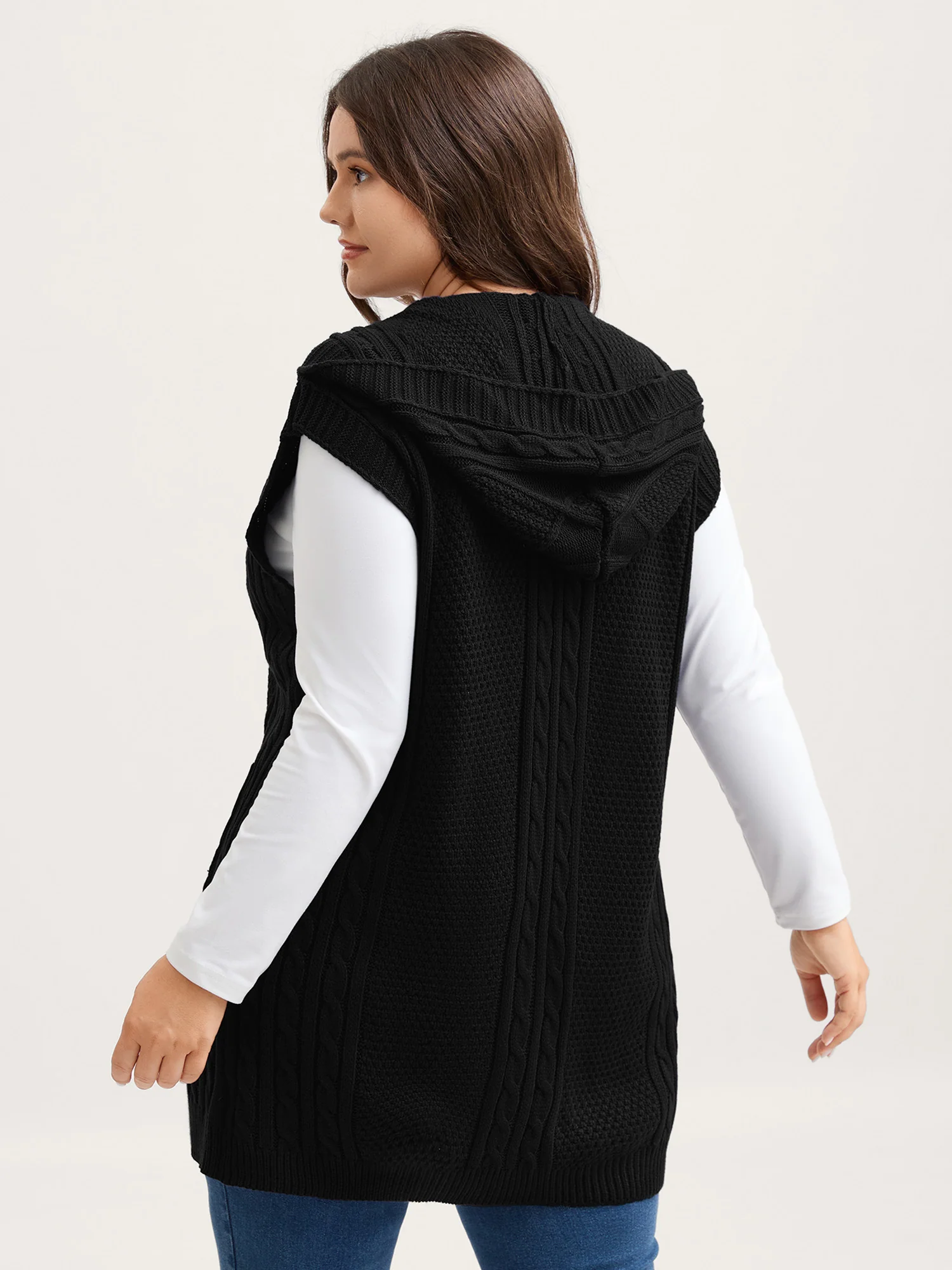 Twisted Hooded Sleeveless Knit Cardigan - Image 10