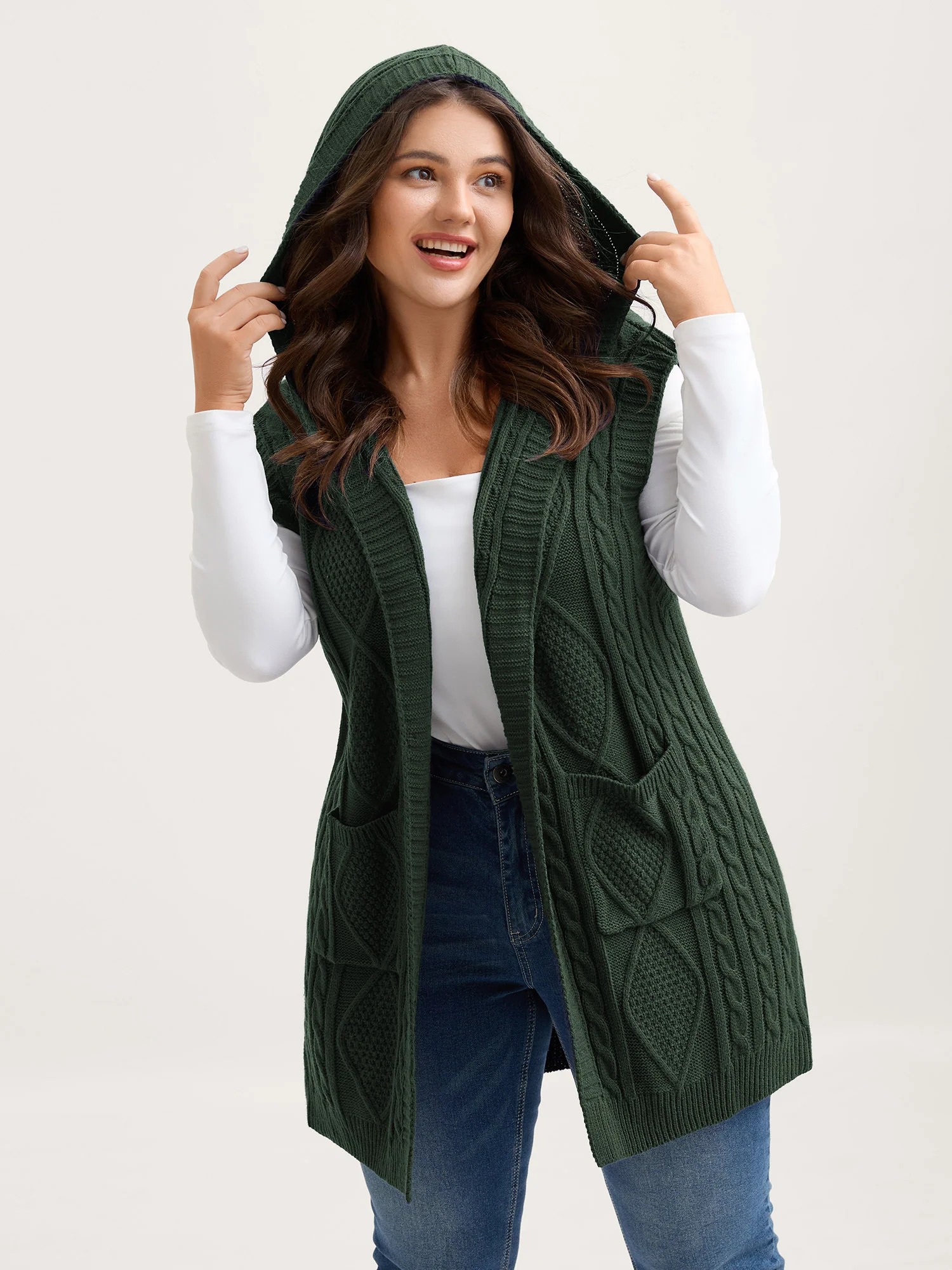 Twisted Hooded Sleeveless Knit Cardigan - Image 11