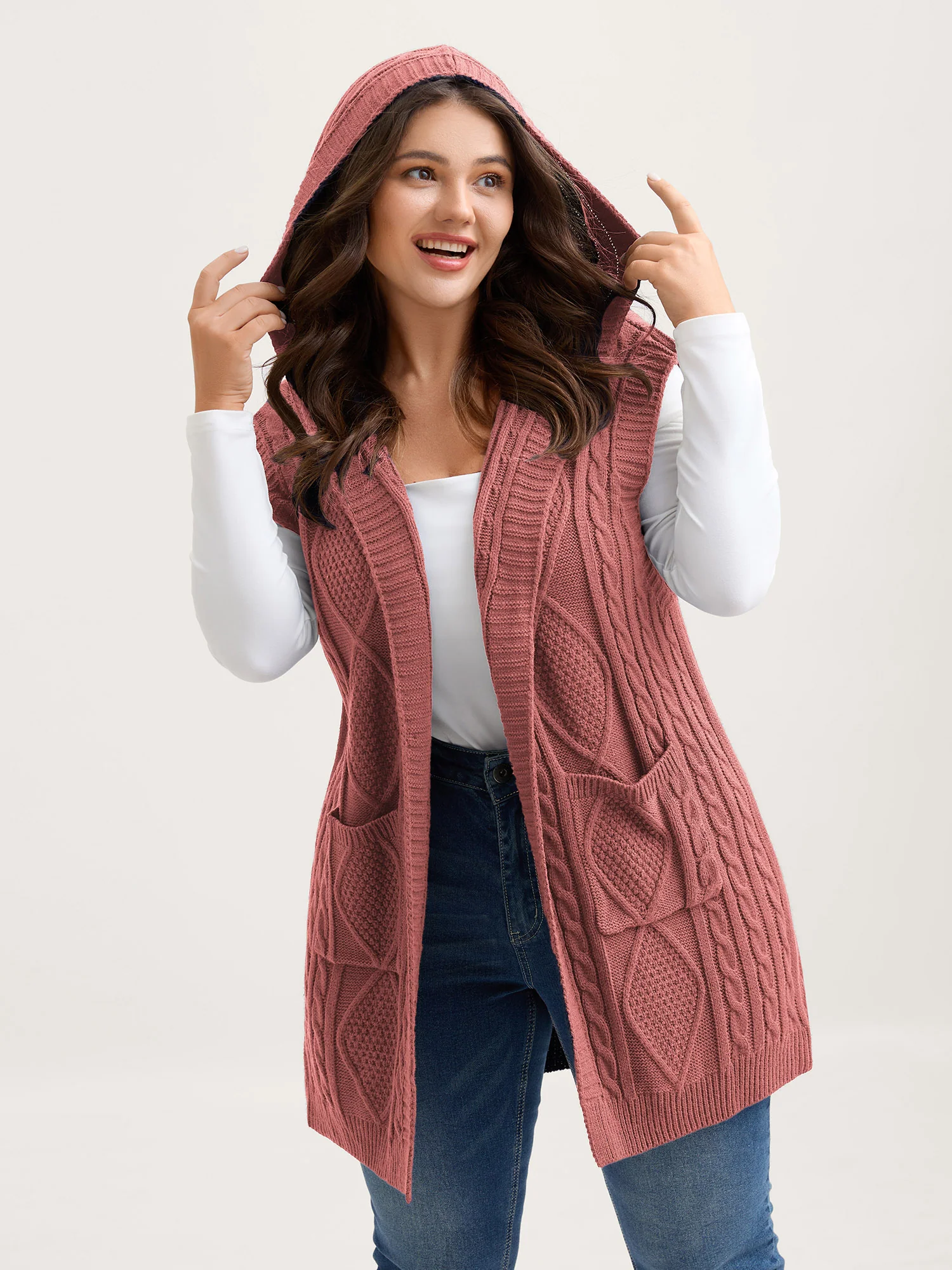 Twisted Hooded Sleeveless Knit Cardigan - Image 15