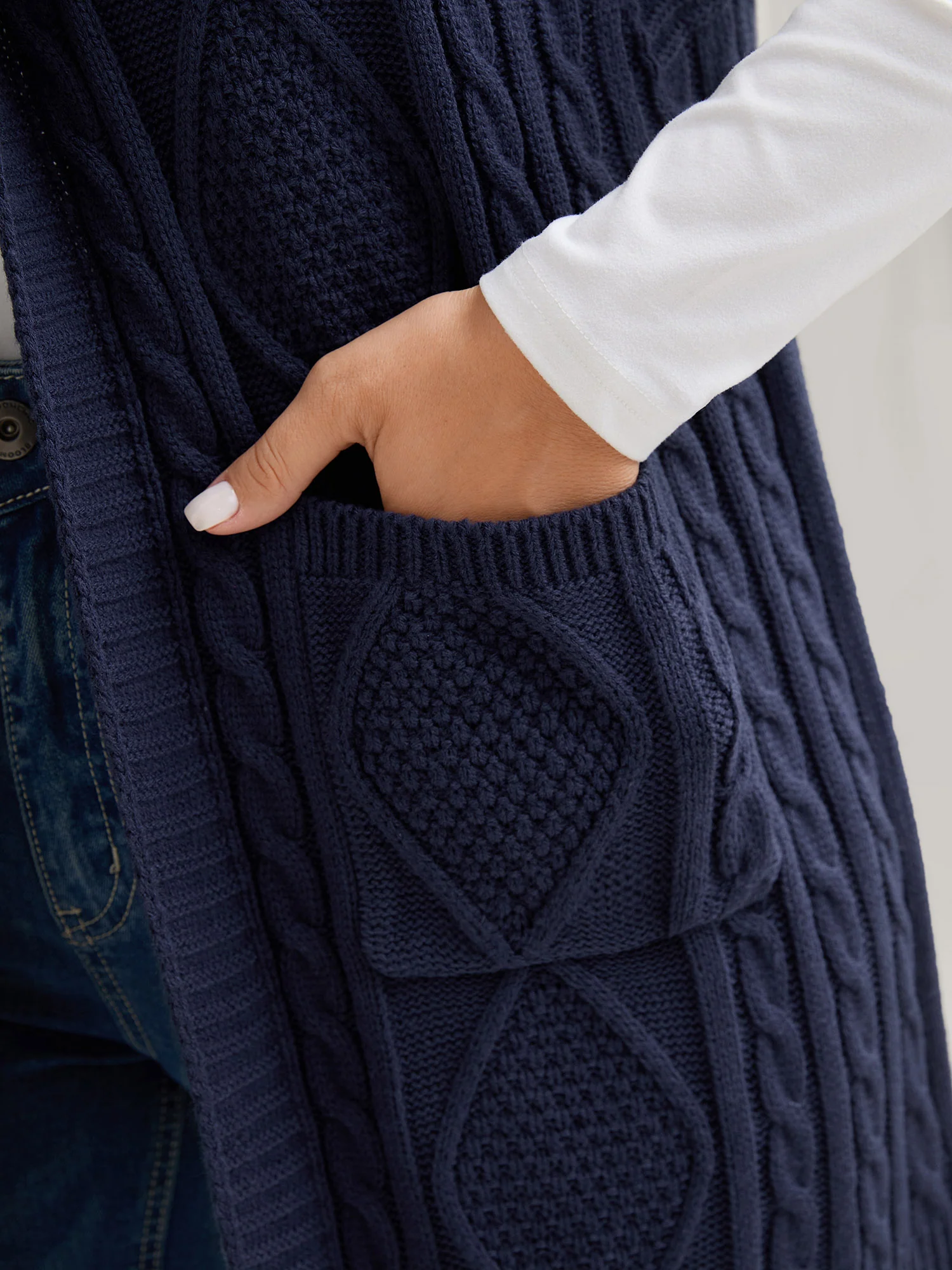 Twisted Hooded Sleeveless Knit Cardigan - Image 2