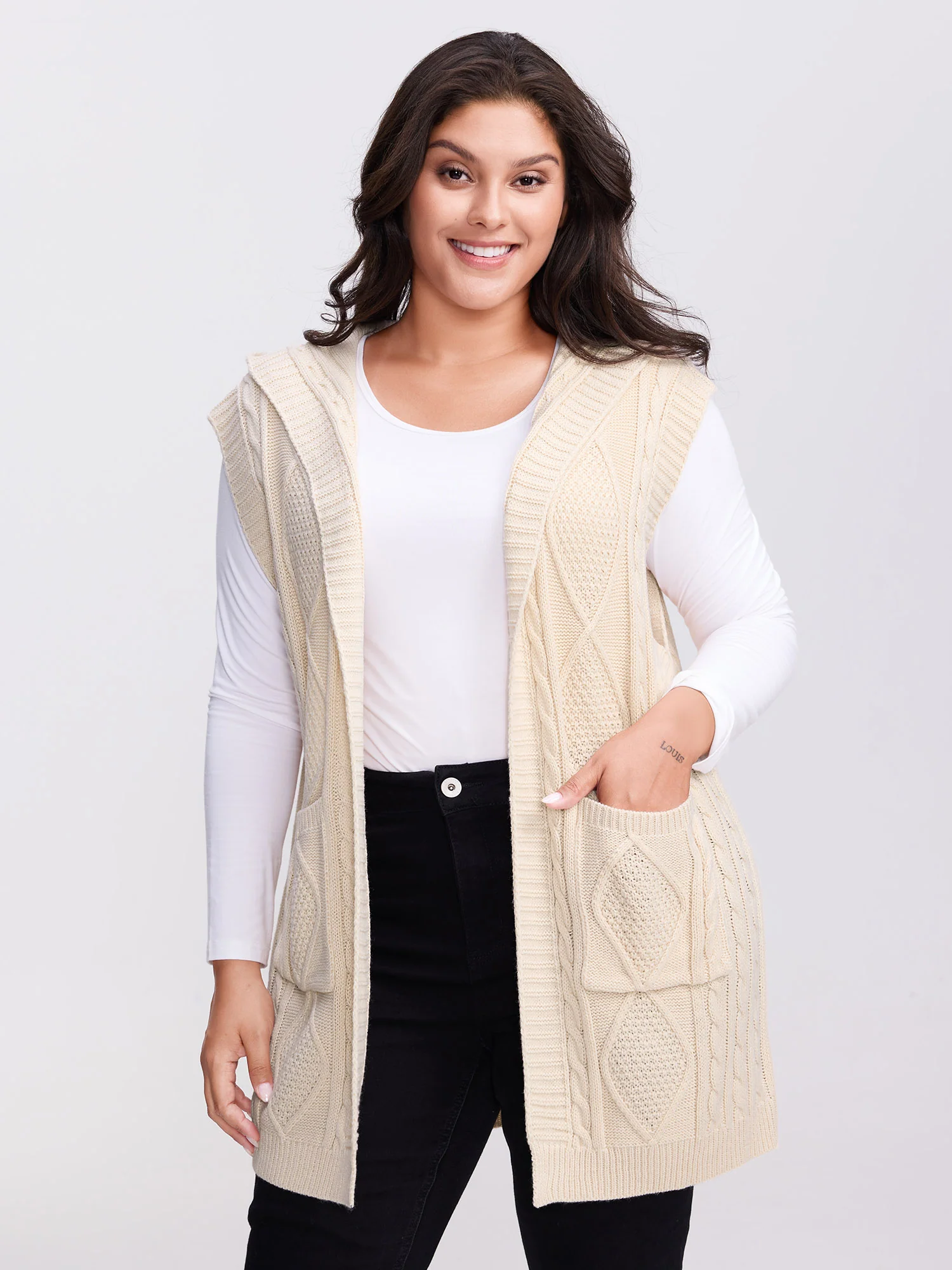 Twisted Hooded Sleeveless Knit Cardigan - Image 21