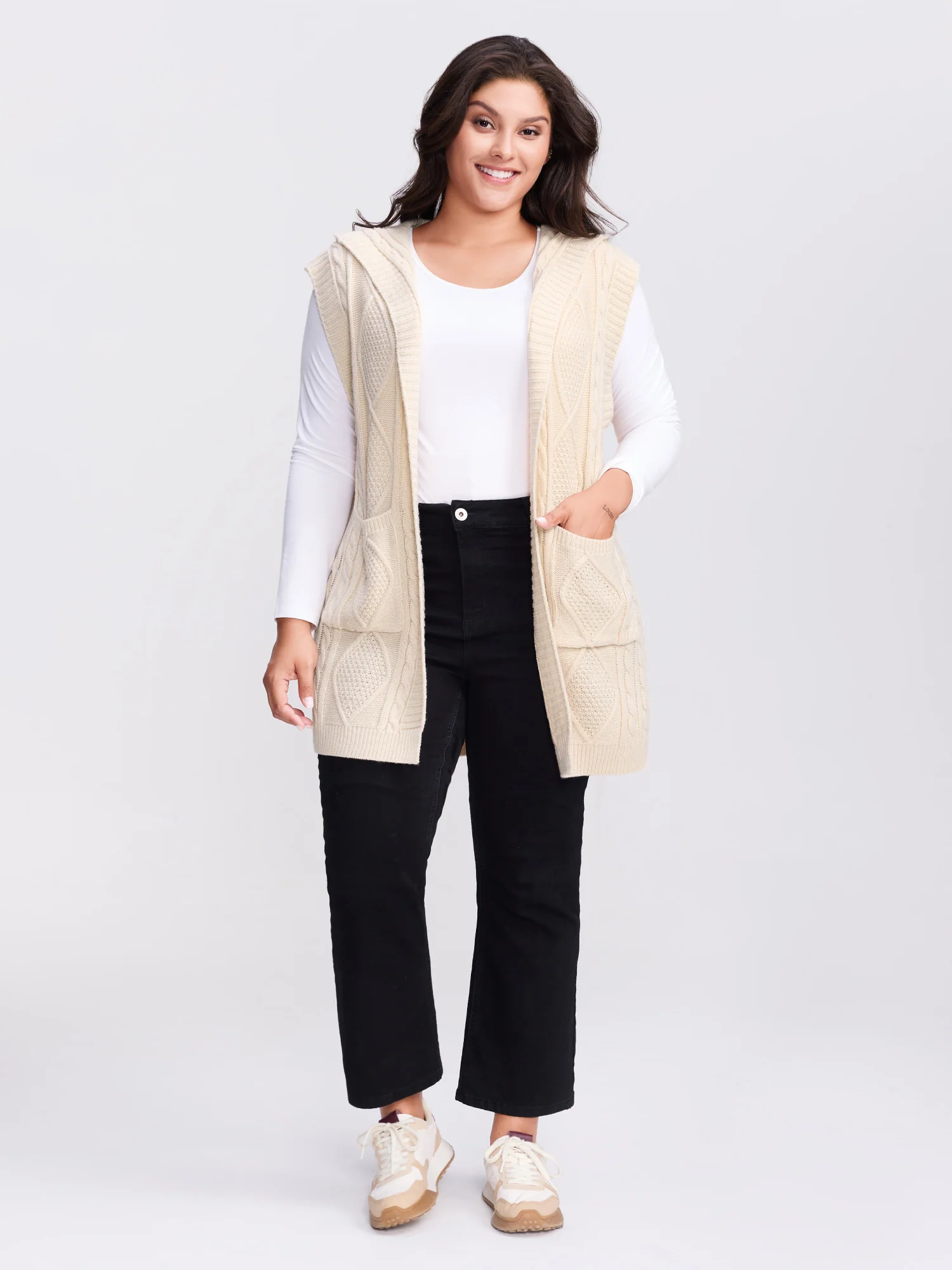 Twisted Hooded Sleeveless Knit Cardigan - Image 22