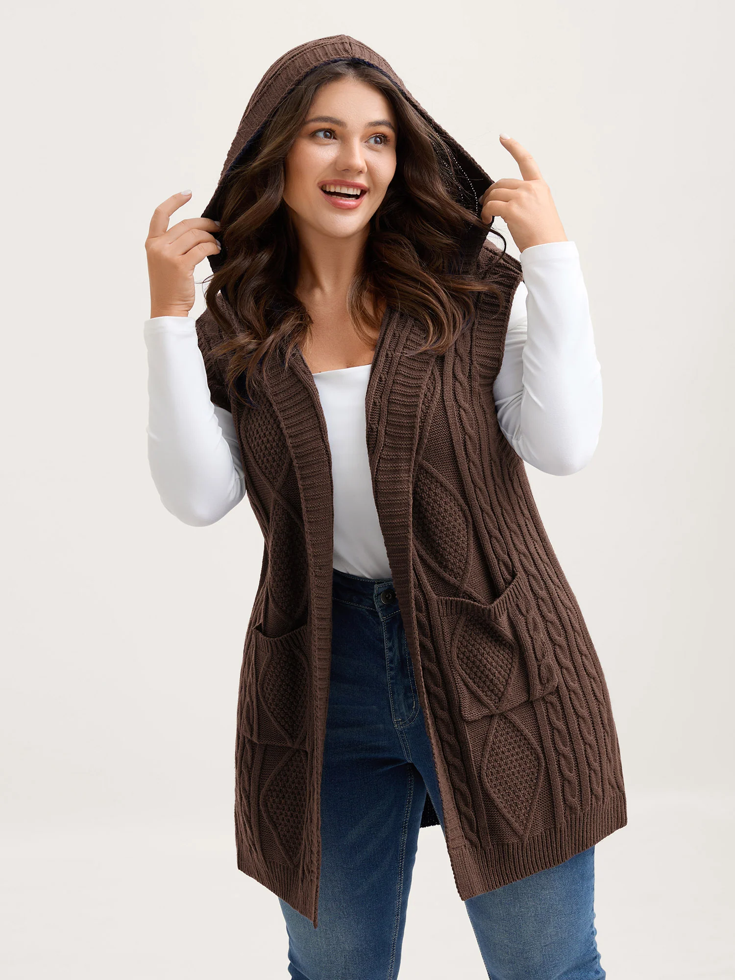 Twisted Hooded Sleeveless Knit Cardigan - Image 24