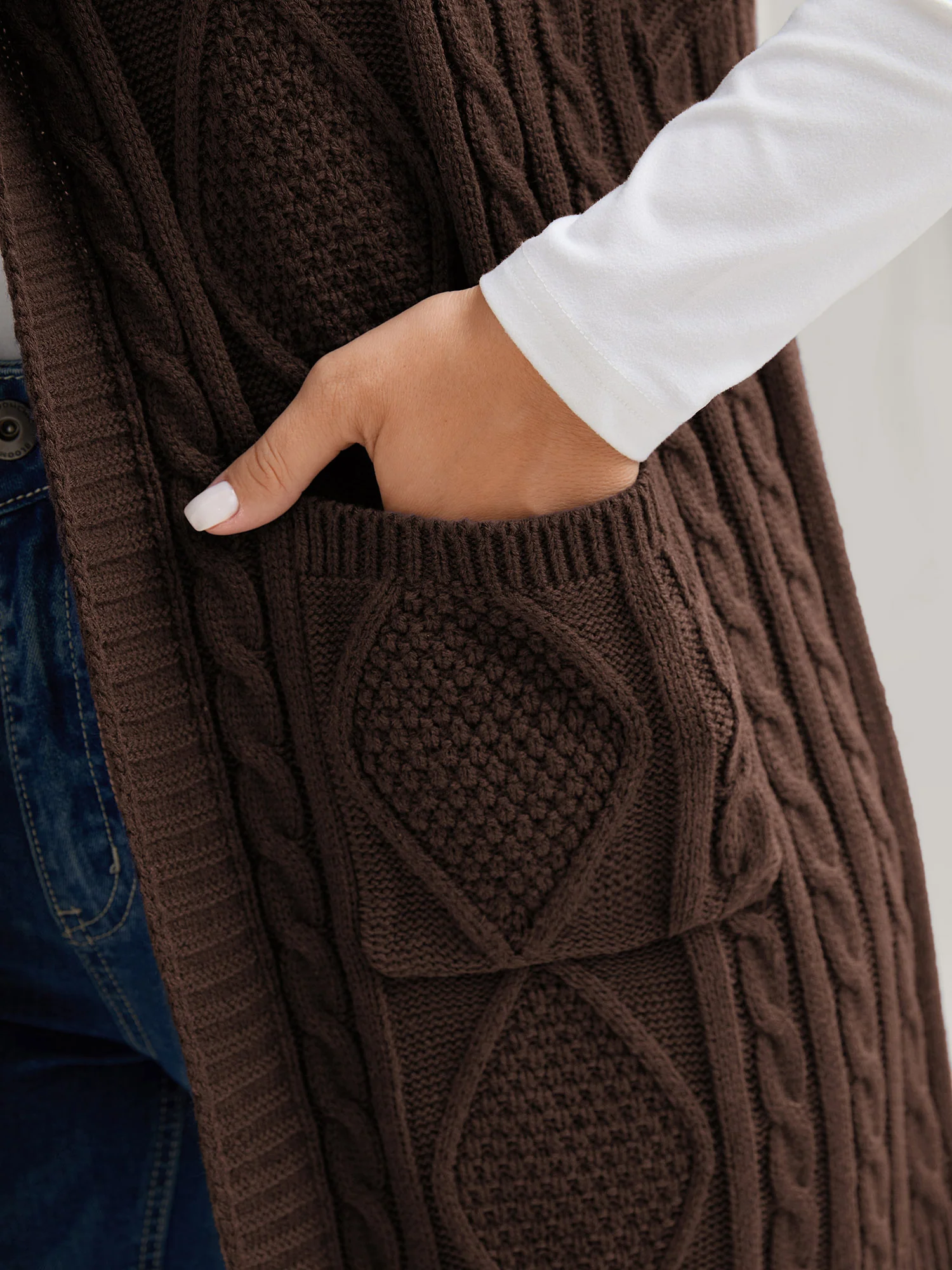 Twisted Hooded Sleeveless Knit Cardigan - Image 25