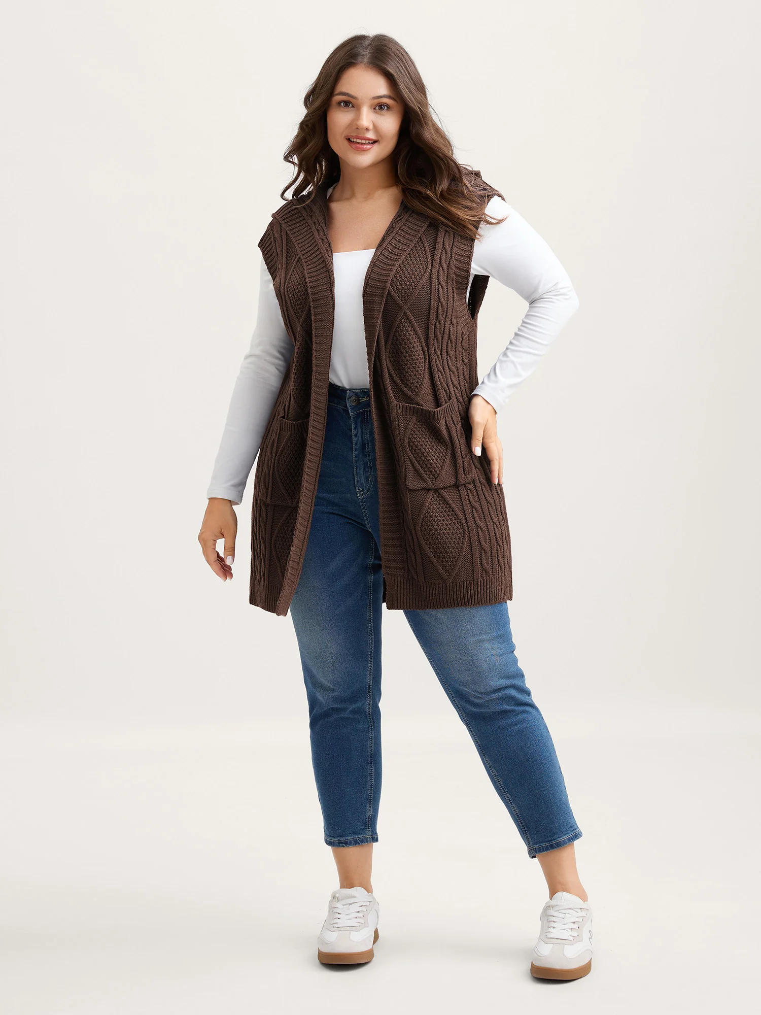 Twisted Hooded Sleeveless Knit Cardigan - Image 26