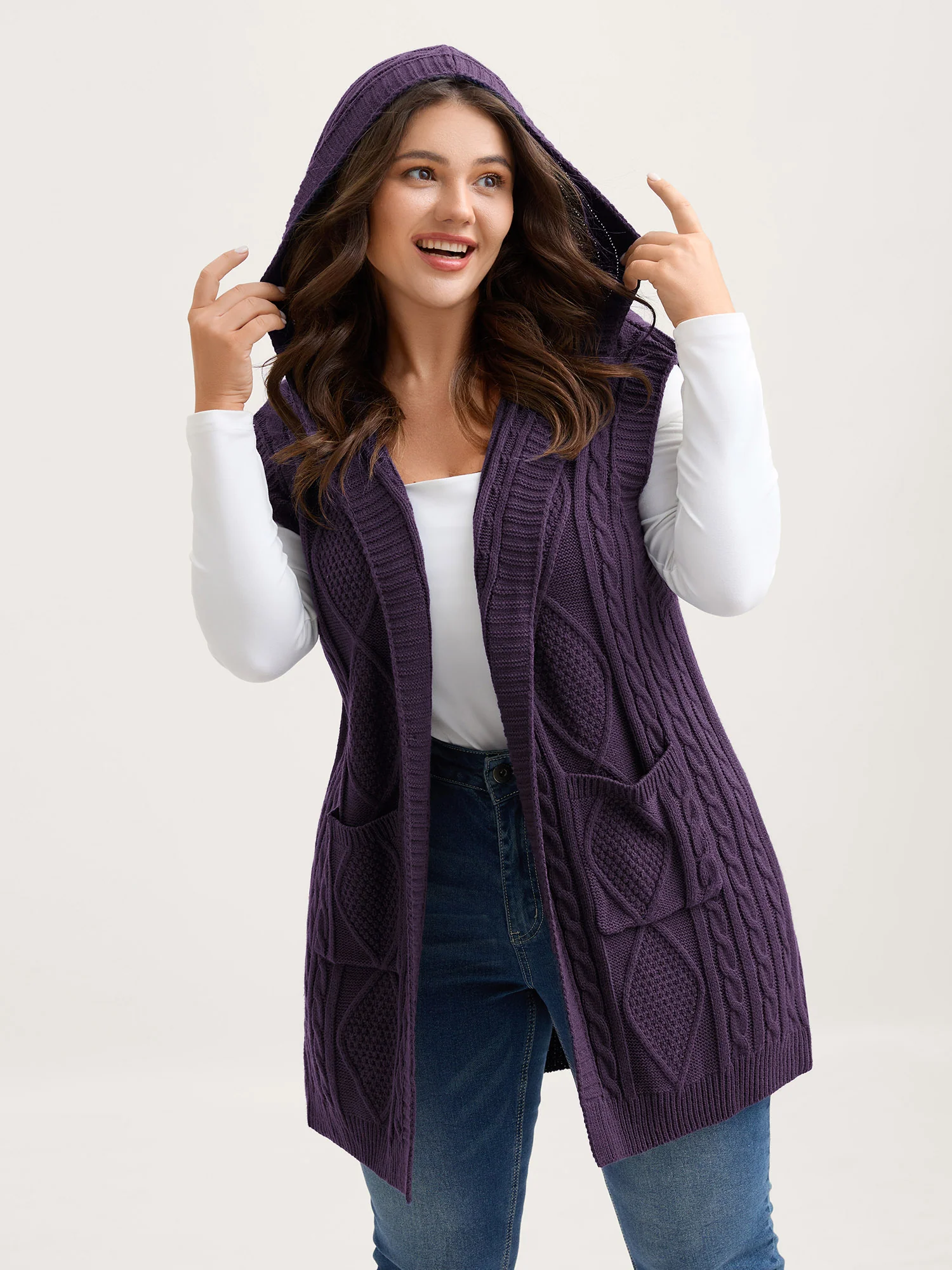 Twisted Hooded Sleeveless Knit Cardigan - Image 28