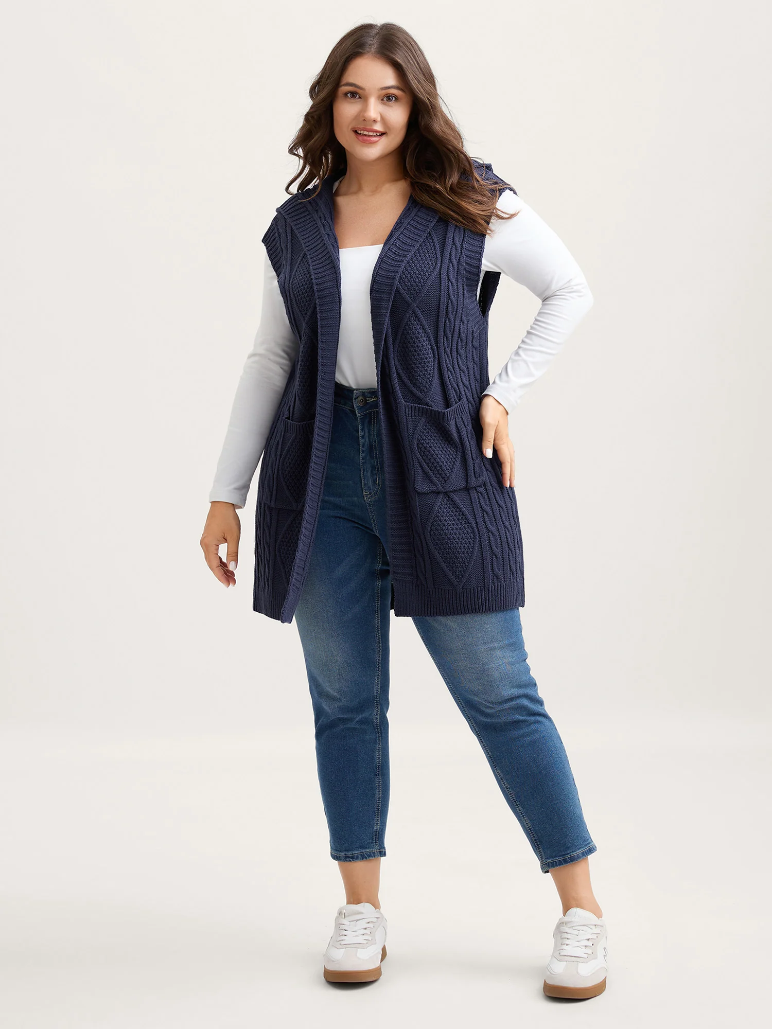 Twisted Hooded Sleeveless Knit Cardigan - Image 3