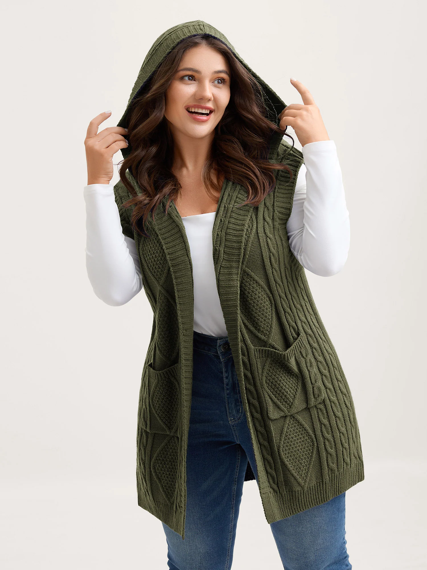 Twisted Hooded Sleeveless Knit Cardigan - Image 32
