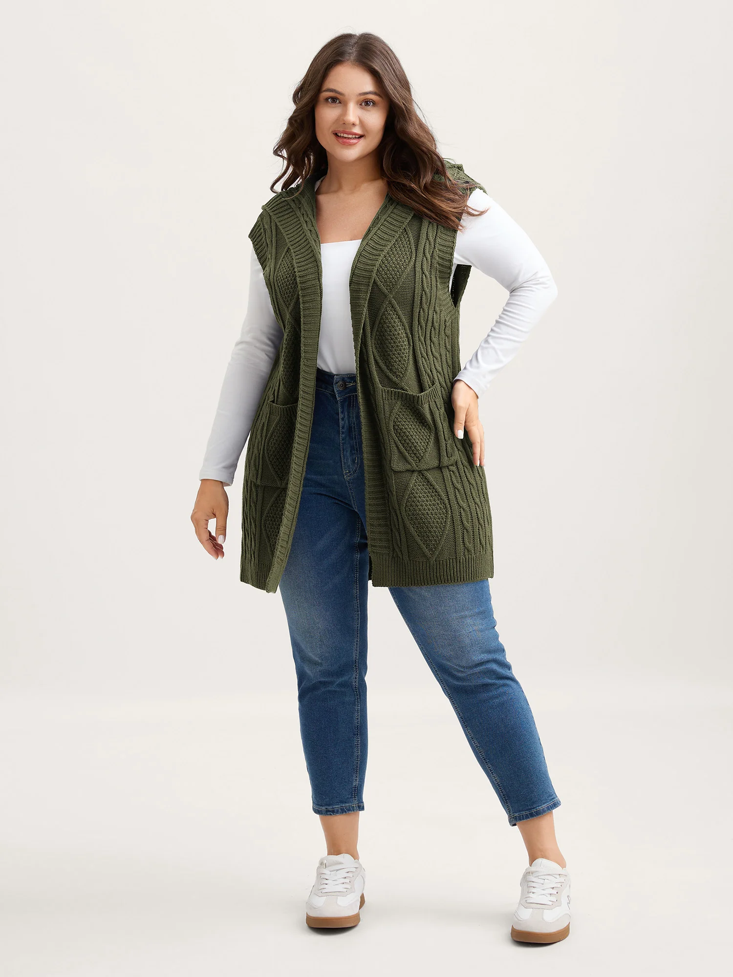Twisted Hooded Sleeveless Knit Cardigan - Image 34