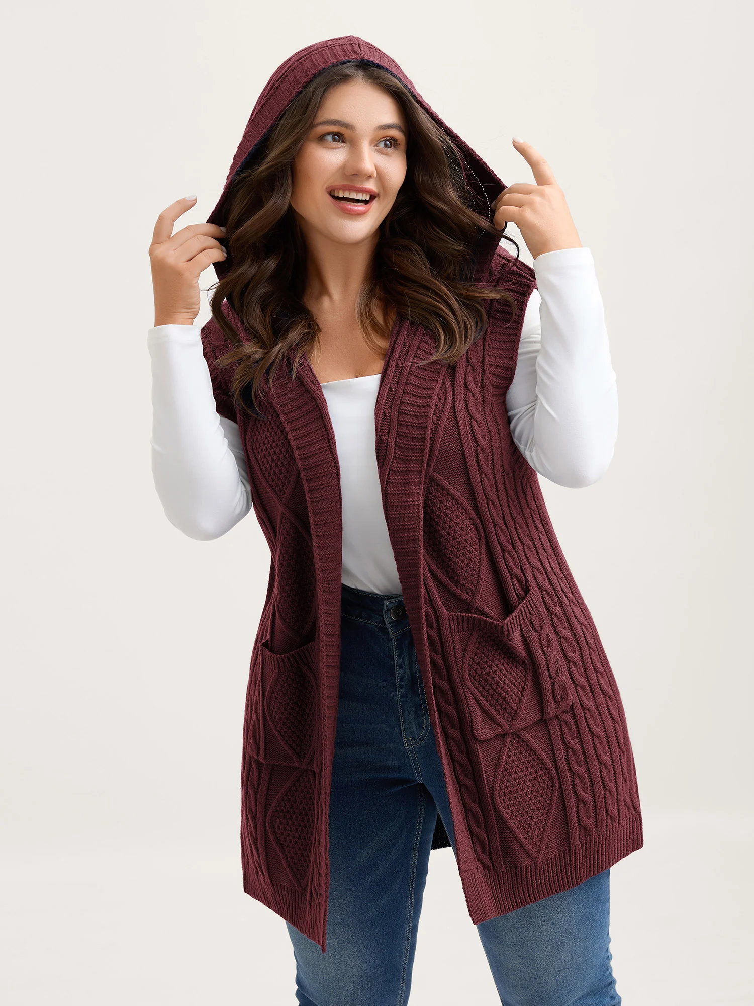 Twisted Hooded Sleeveless Knit Cardigan - Image 36