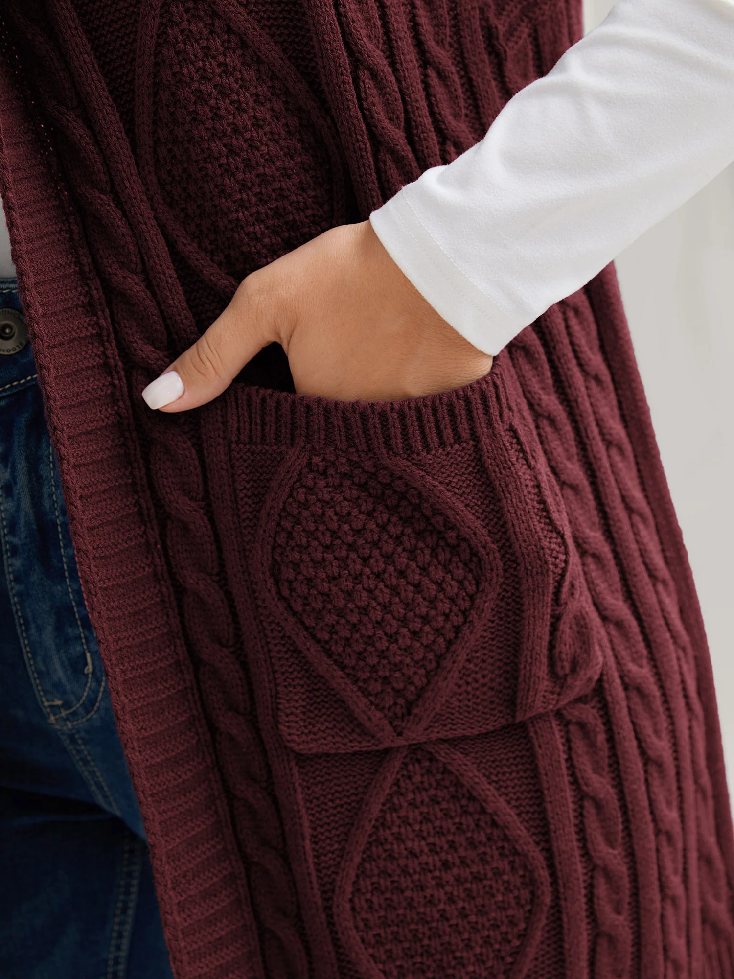 Twisted Hooded Sleeveless Knit Cardigan - Image 37