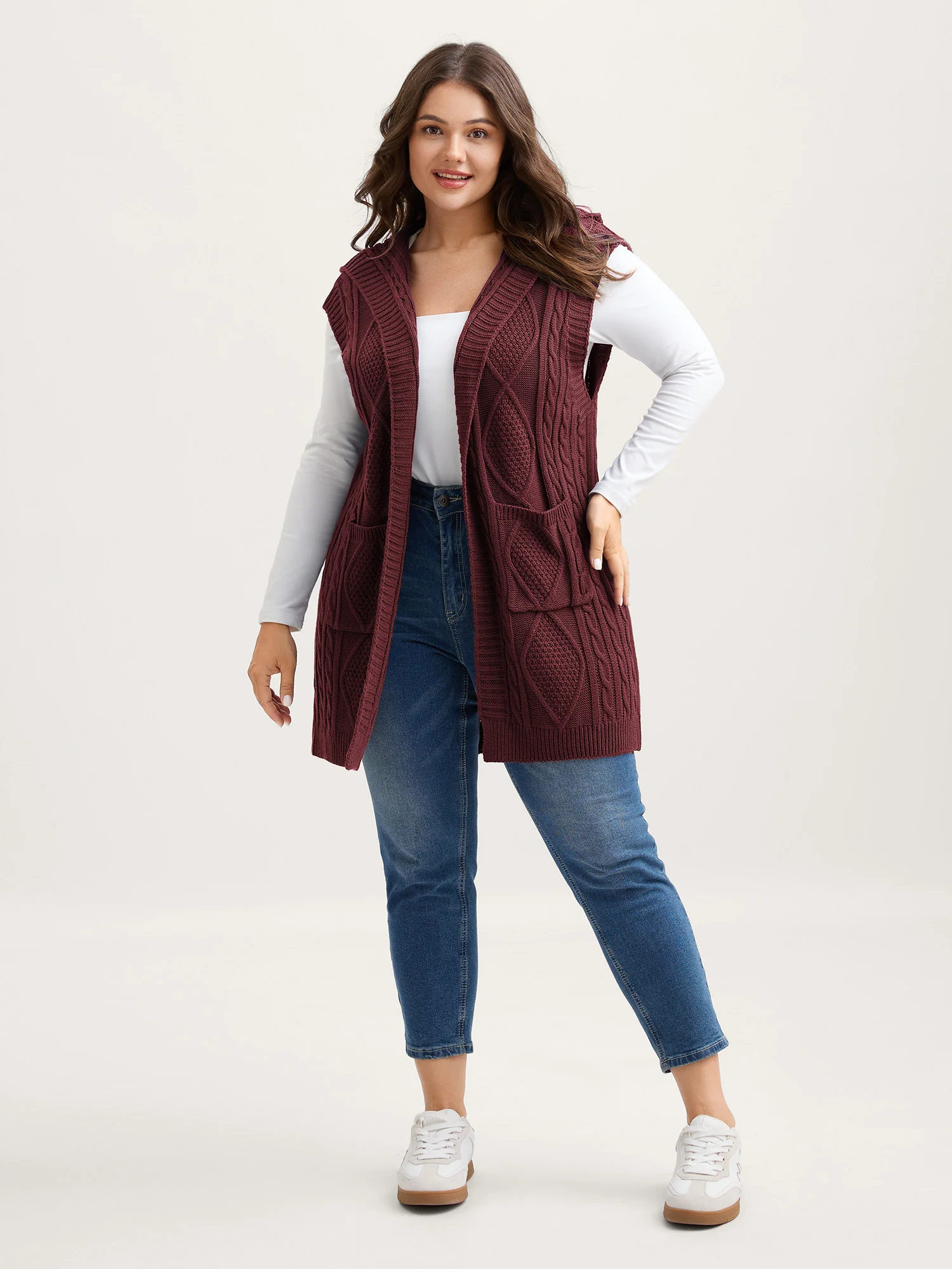 Twisted Hooded Sleeveless Knit Cardigan - Image 38