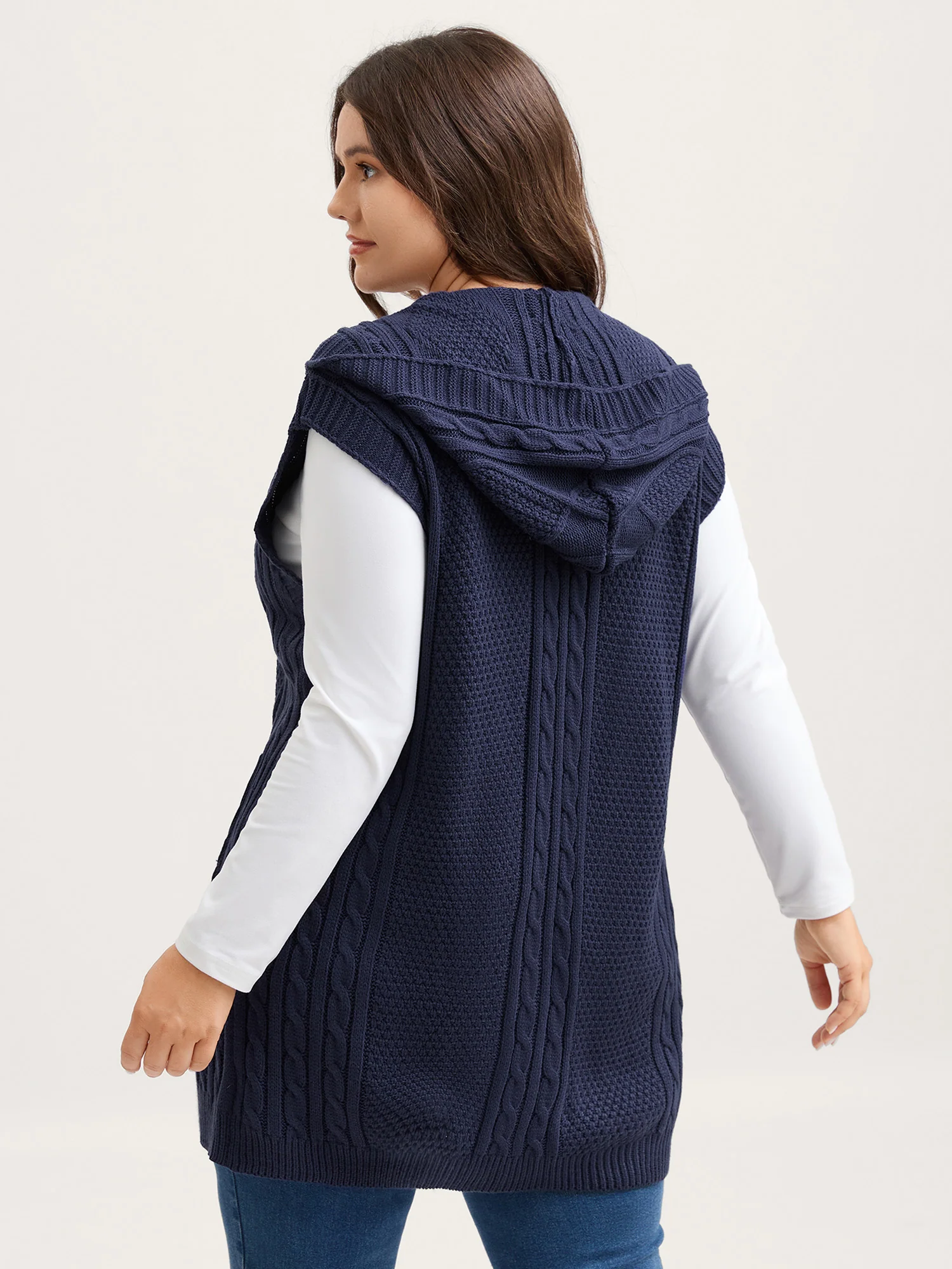 Twisted Hooded Sleeveless Knit Cardigan - Image 4