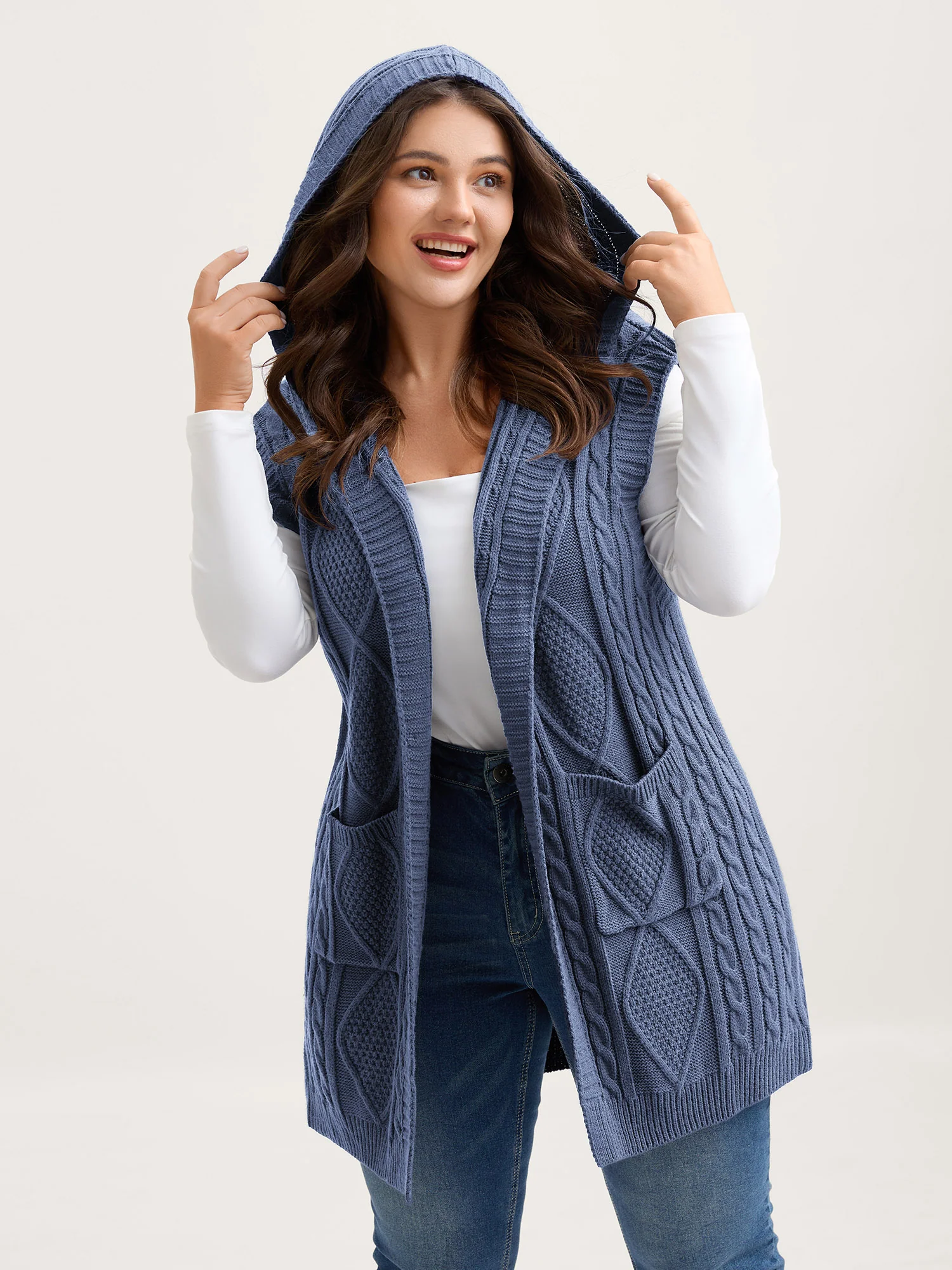 Twisted Hooded Sleeveless Knit Cardigan - Image 40