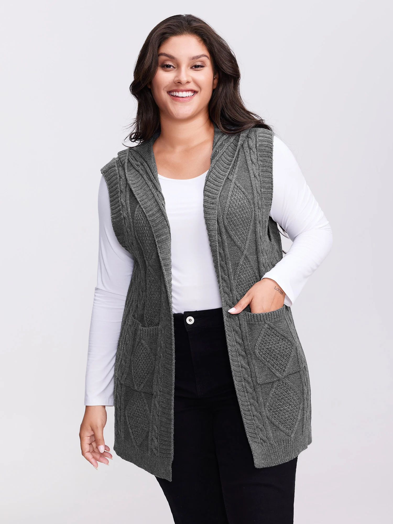 Twisted Hooded Sleeveless Knit Cardigan - Image 44