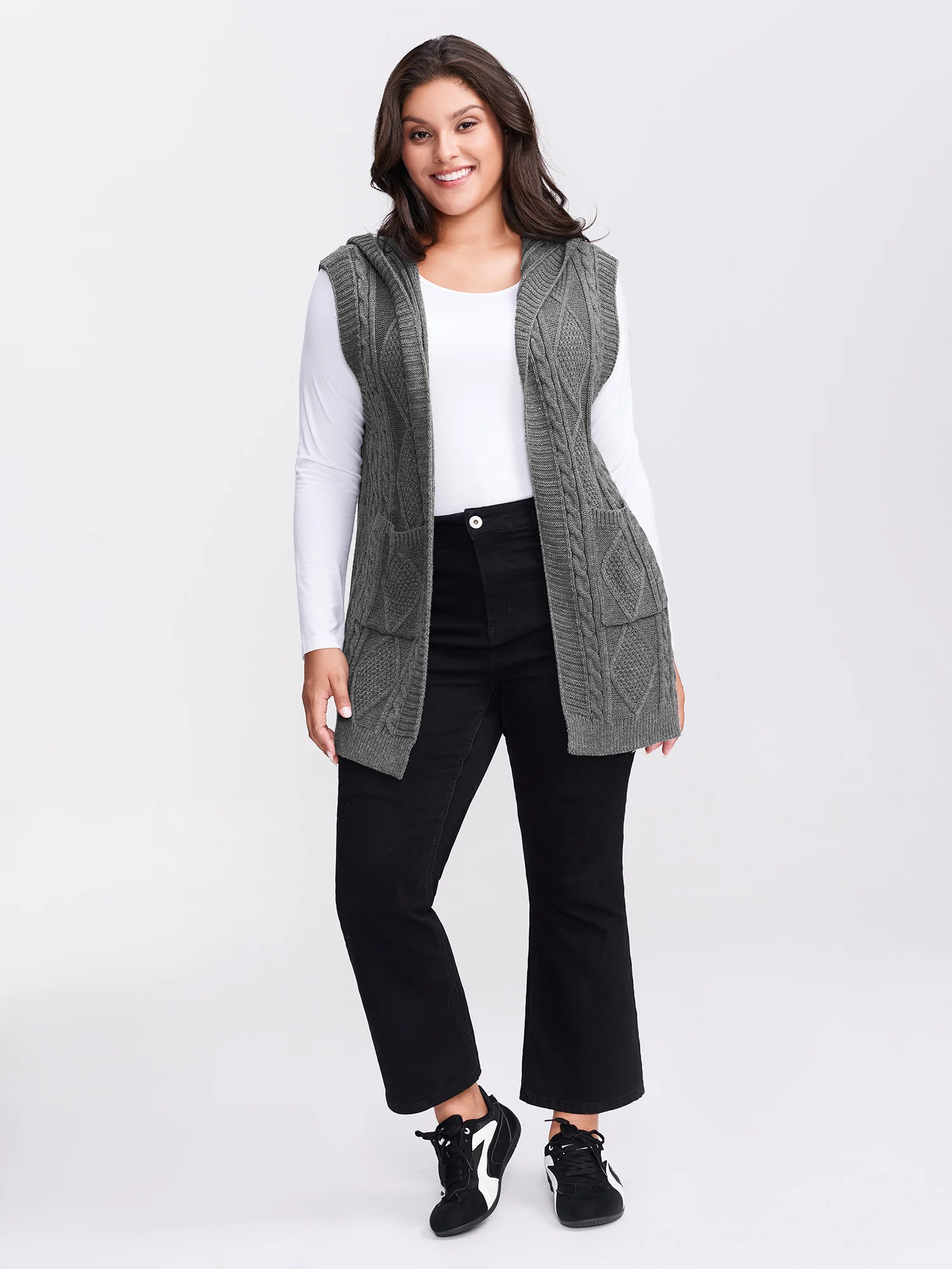Twisted Hooded Sleeveless Knit Cardigan - Image 46