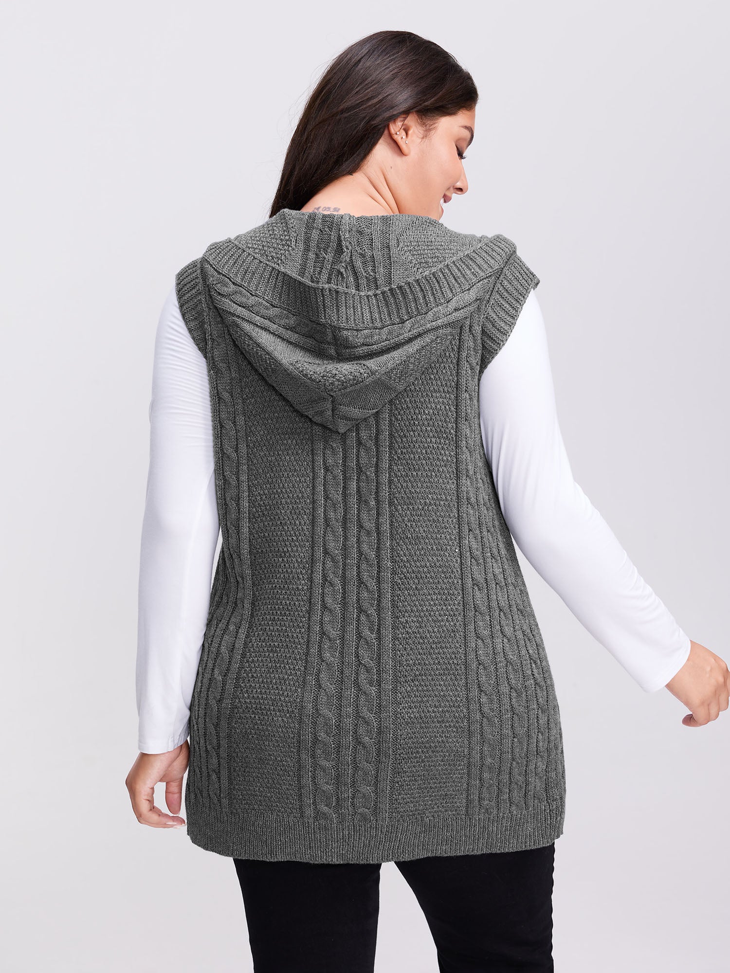 Twisted Hooded Sleeveless Knit Cardigan - Image 47