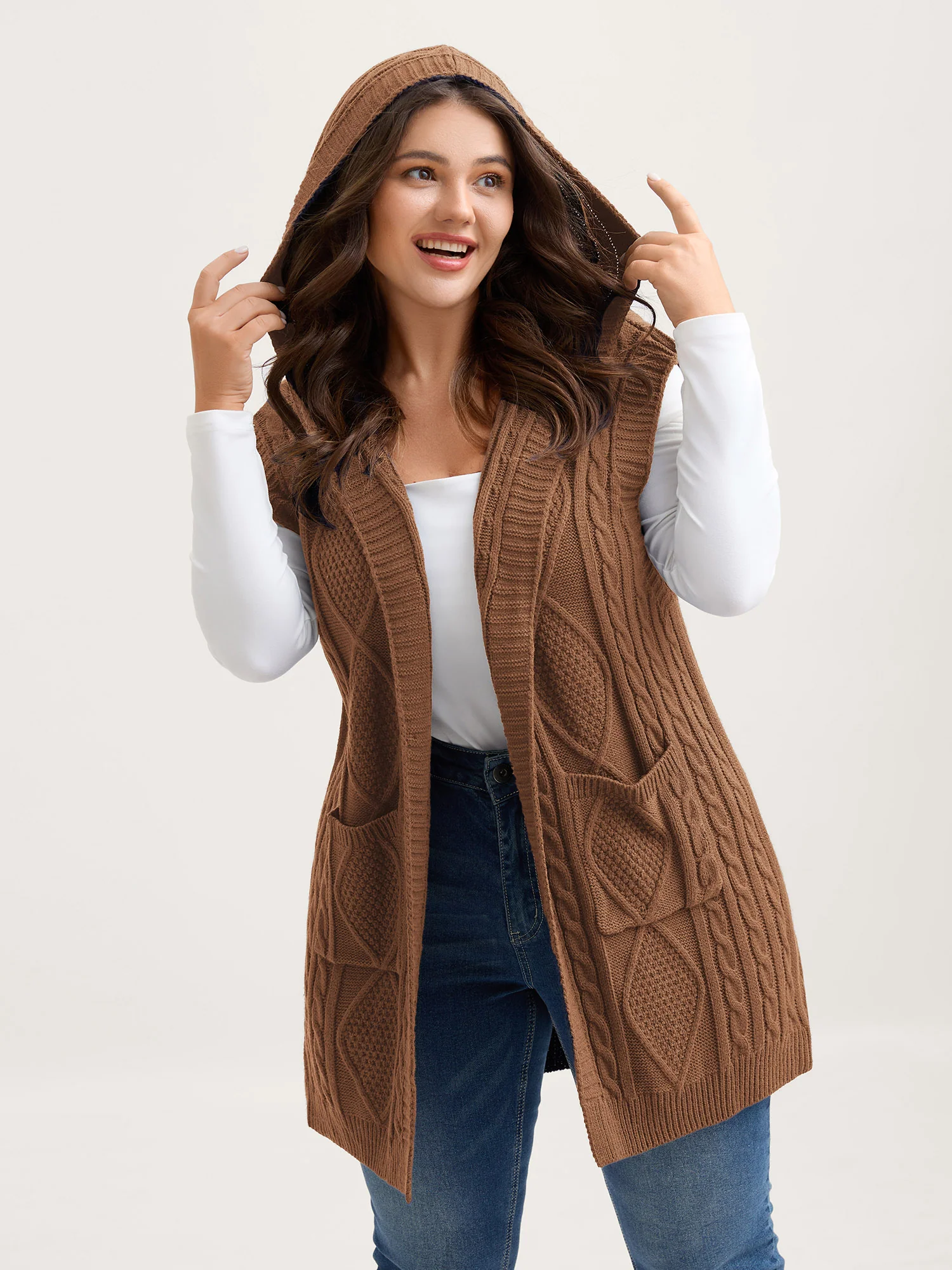 Twisted Hooded Sleeveless Knit Cardigan - Image 48