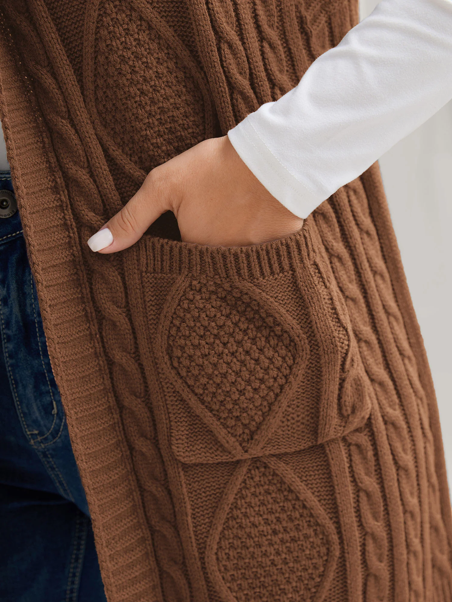 Twisted Hooded Sleeveless Knit Cardigan - Image 49