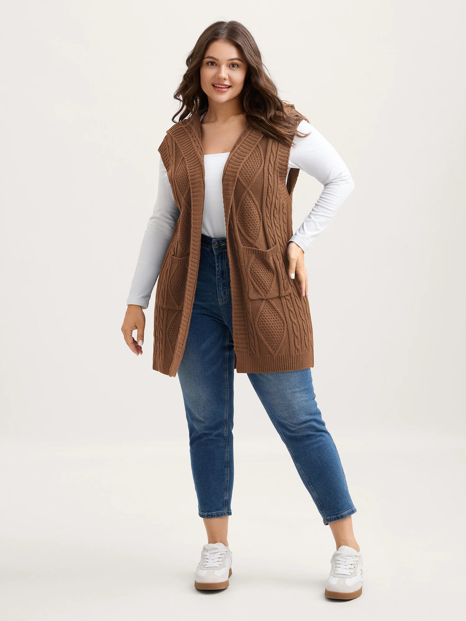 Twisted Hooded Sleeveless Knit Cardigan - Image 50