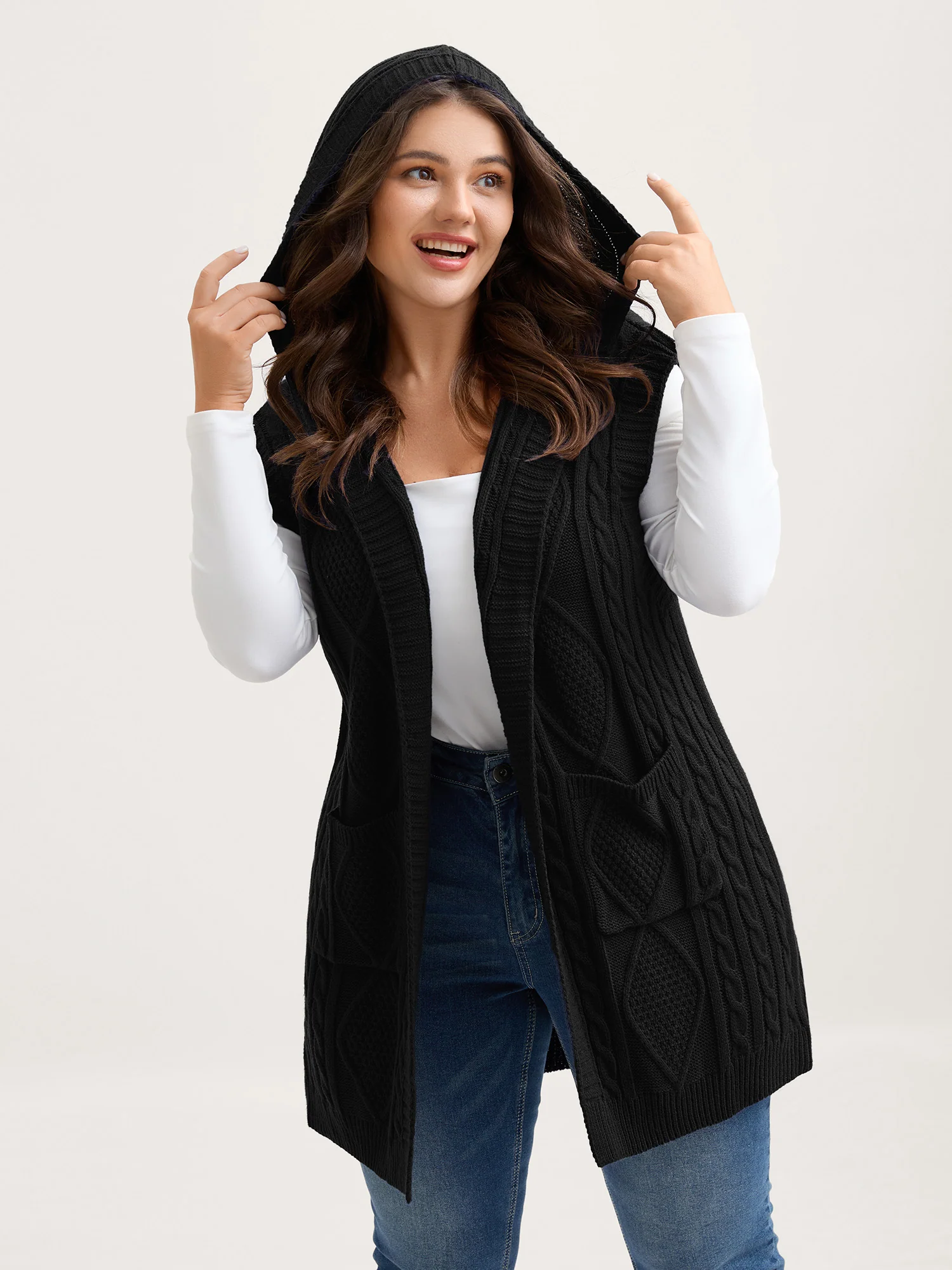 Twisted Hooded Sleeveless Knit Cardigan - Image 7